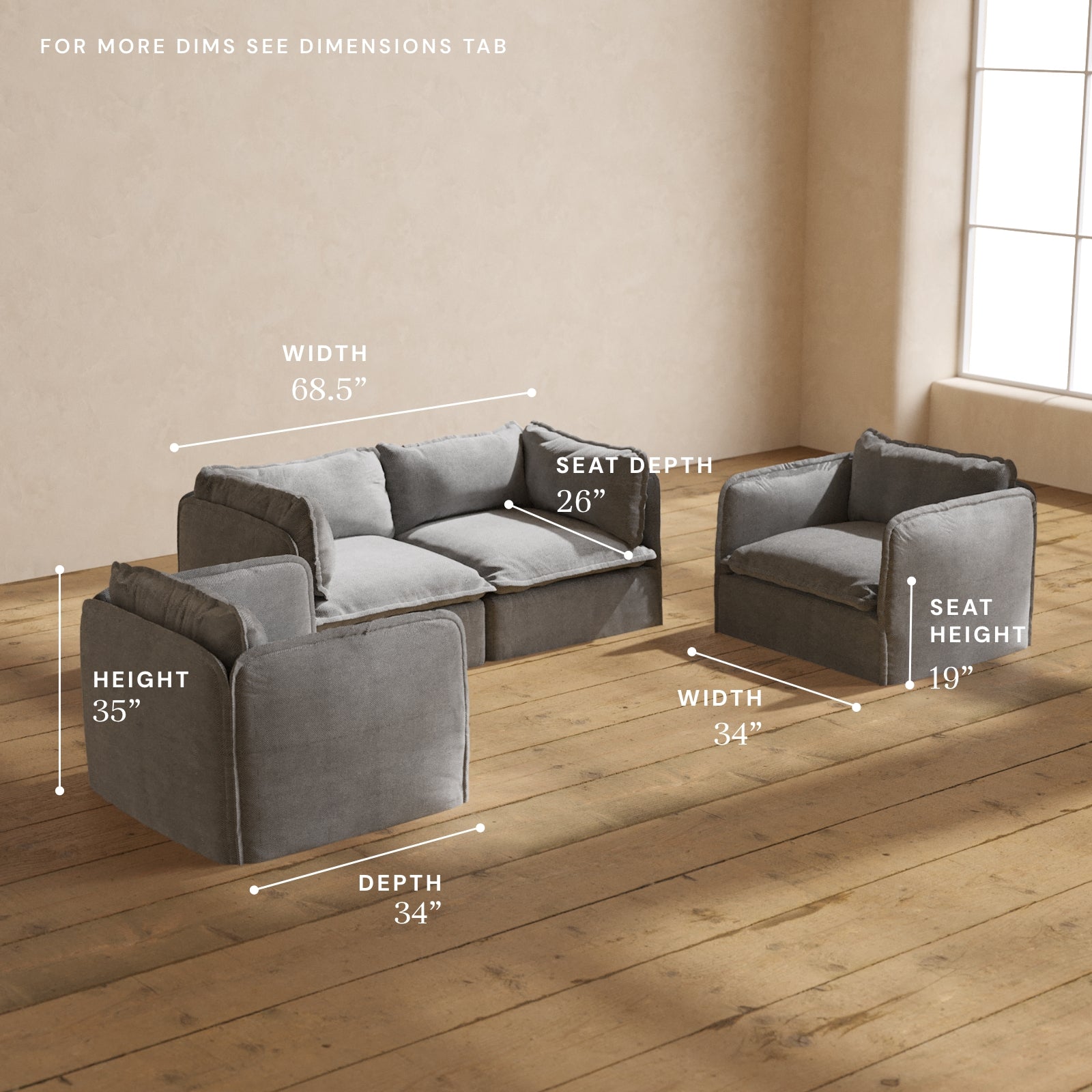Premium Modular 2-Seater Sofa & Armchair Set in Ash Wood | Modern Living Room Furniture for Small Spaces | Perfect for Apartments, Studios & Cozy Home Decor