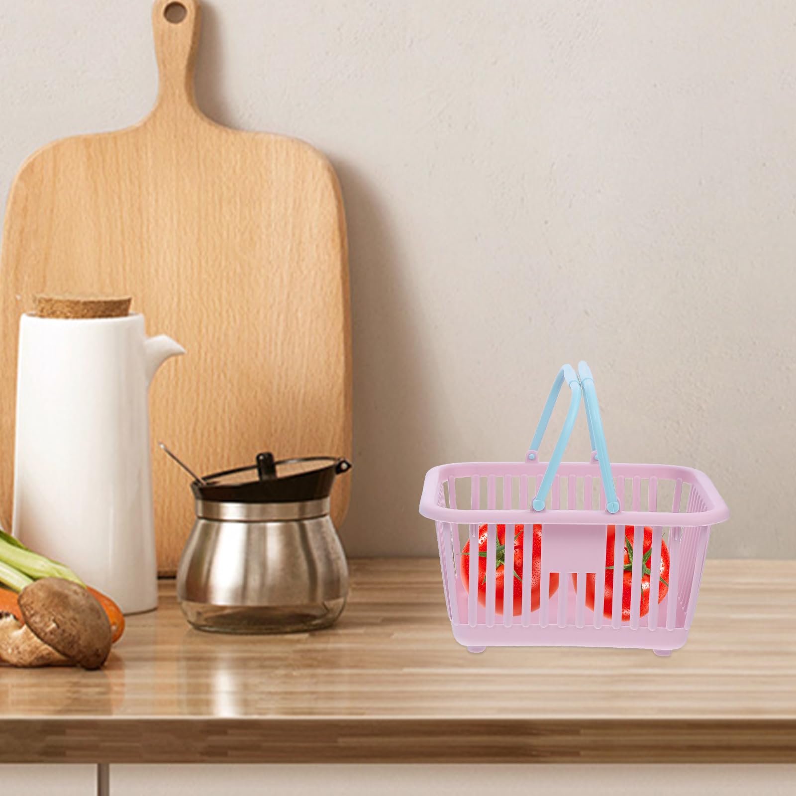 Cabilock 2-Piece Mini Toy Grocery Baskets Set - Dollhouse Accessories, Pretend Play Shopping Cart, Kids Storage Organizer - Perfect for Role Play, Toy Kitchen, and Playroom Organization