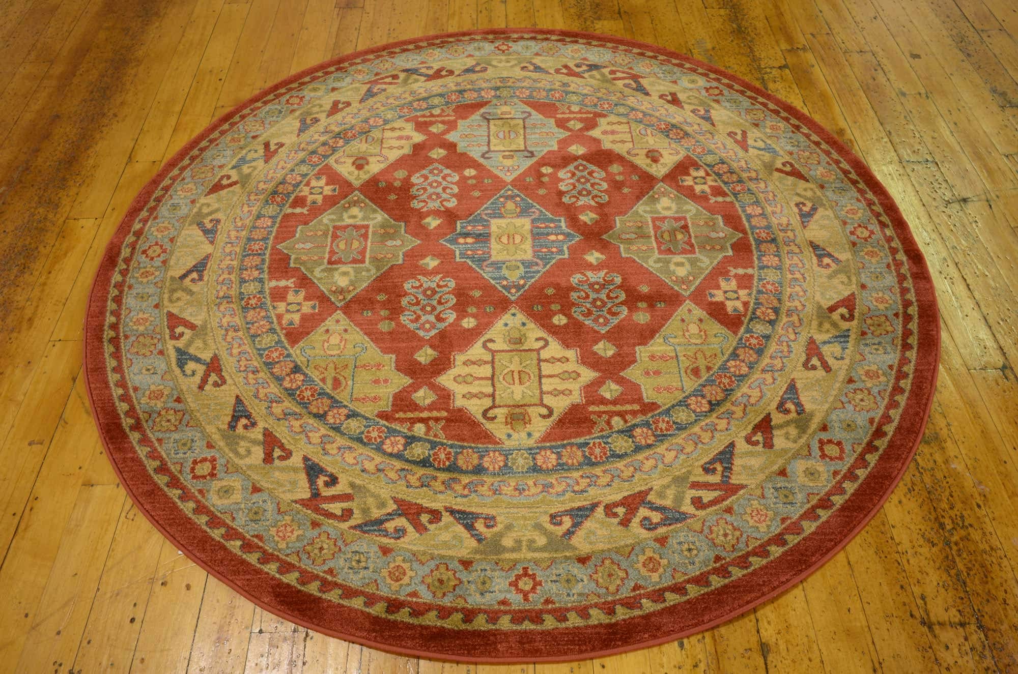 Unique Loom Sahand Collection Floral Geometric Round Area Rug - 6' x 6' Red Handmade Persian Style Carpet for Living Room, Bedroom & Dining Room Decor