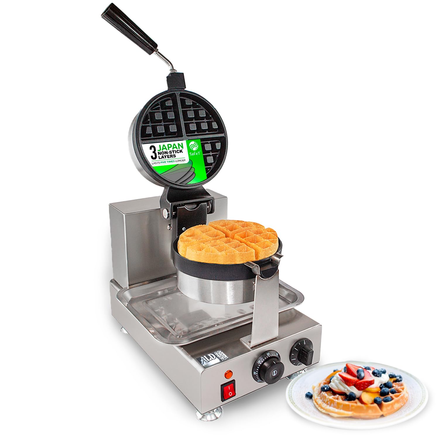 ALDKitchen Belgian Waffle Maker - Thick Round Waffle Iron with 360° Rotating Mechanism & Nonstick Coating - 110V Single Head Waffle Machine for Breakfast, Brunch & Desserts