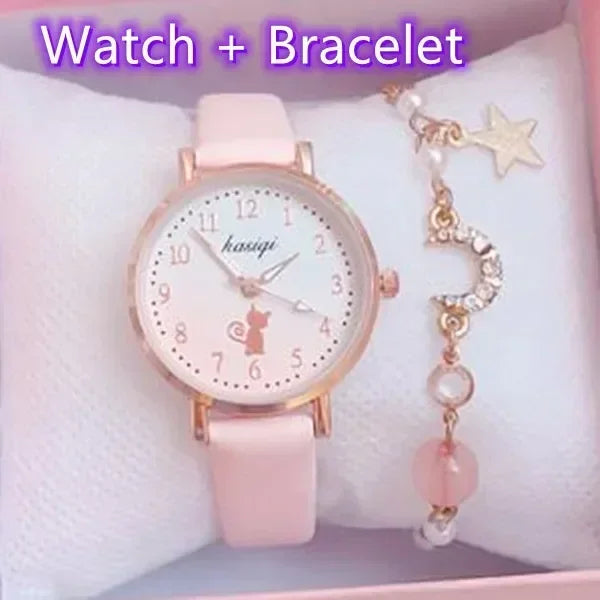 Cute Cat Dial Watch for Girls - Stylish & Fun Accessory for School, Parties & Everyday Wear