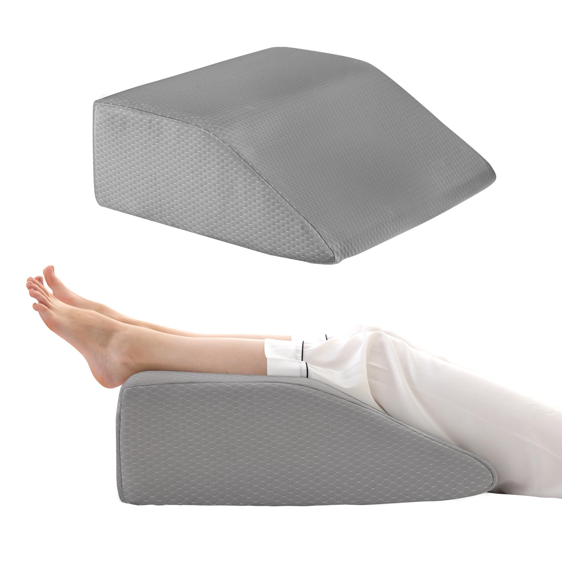 Leg Elevation Pillow for Sleeping - Cooling Gel Memory Foam Wedge Pillow for Legs, Post-Surgery Recovery, Circulation & Swelling Relief - Removable Washable Cover (8 Inch, Grey) - Perfect for Bed Rest, Pregnancy Support & Pain Management