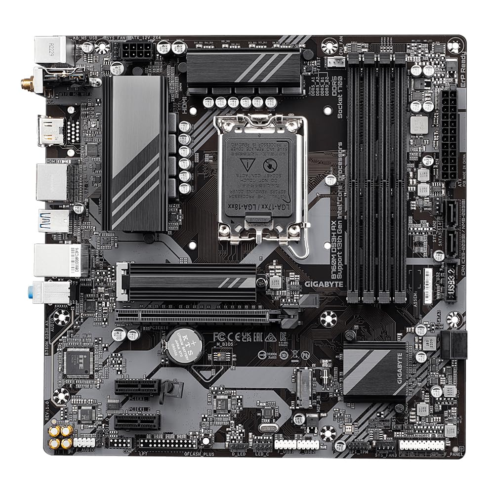 Gigabyte B760M DS3H AX DDR5 Motherboard - Intel 14th Gen CPU Ready, 6+2+1 Phase Digital VRM, 7600MHz DDR5 OC, Dual PCIe 4.0 M.2, WiFi 6E & 2.5Gb LAN - Perfect for Gaming PC Builds & Content Creation Workstations
