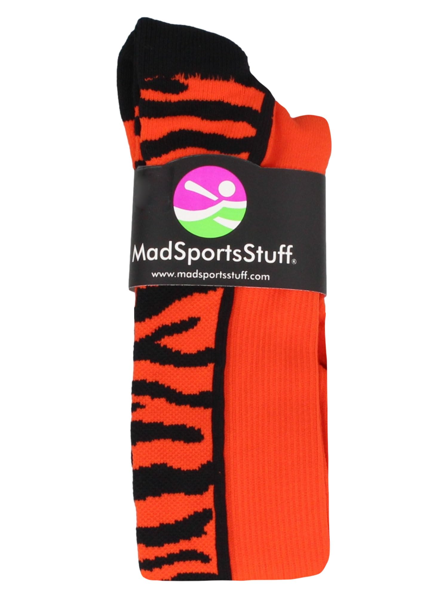 MadSportsStuff Crazy Socks - Safari Tiger Stripes Athletic Socks for Baseball, Softball Players - Unisex Design for Men, Women, Youth & Kids - Over-the-Calf Comfort Socks - Perfect for Sports, Gifts & Casual Wear
