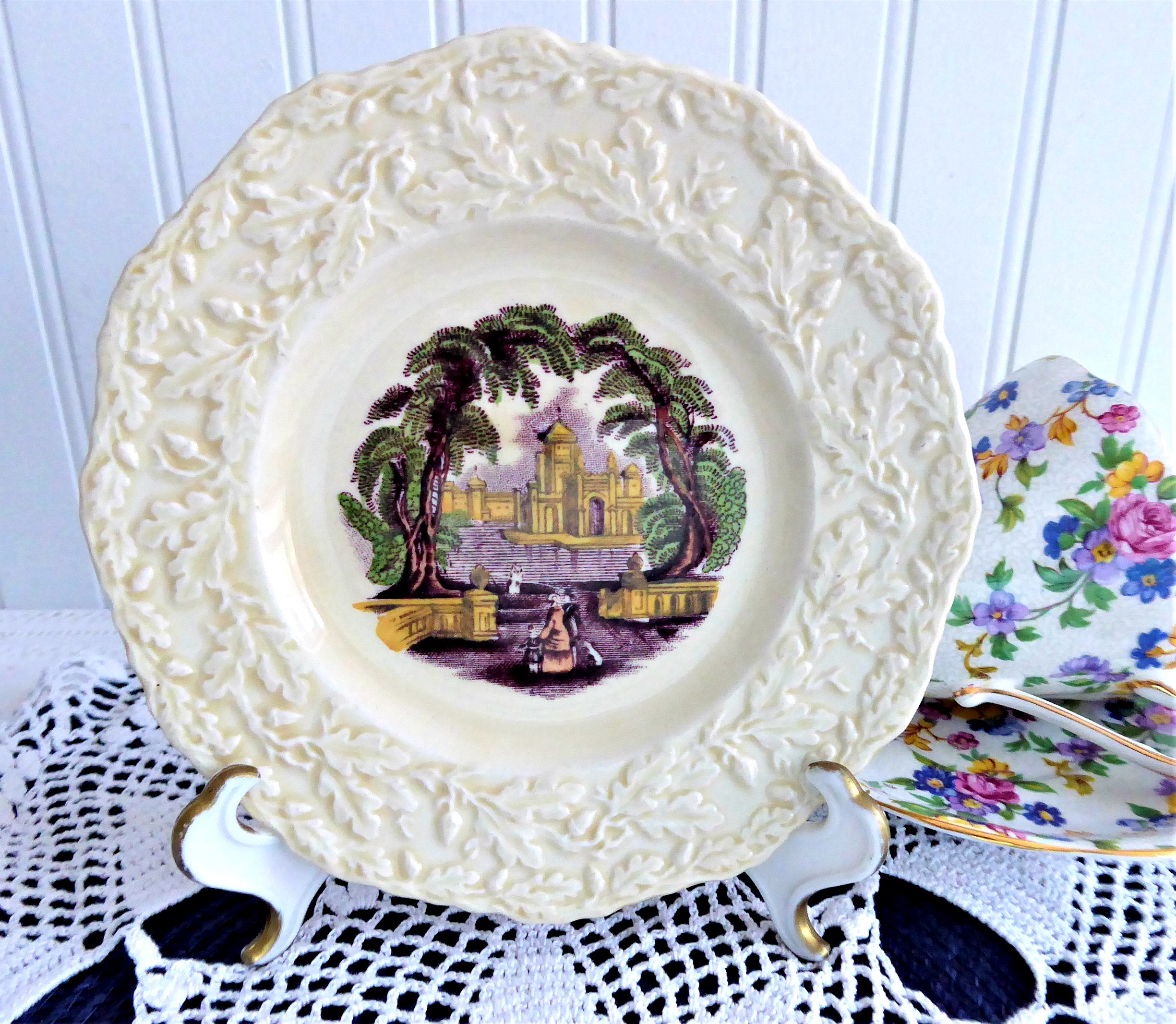 Antique Purple Transferware Mason's Oak Bread Plate - English Ironstone Side Dish, Early 1900s Vintage Collectible - Perfect for Farmhouse Dining, Tea Parties & Vintage Tableware Displays