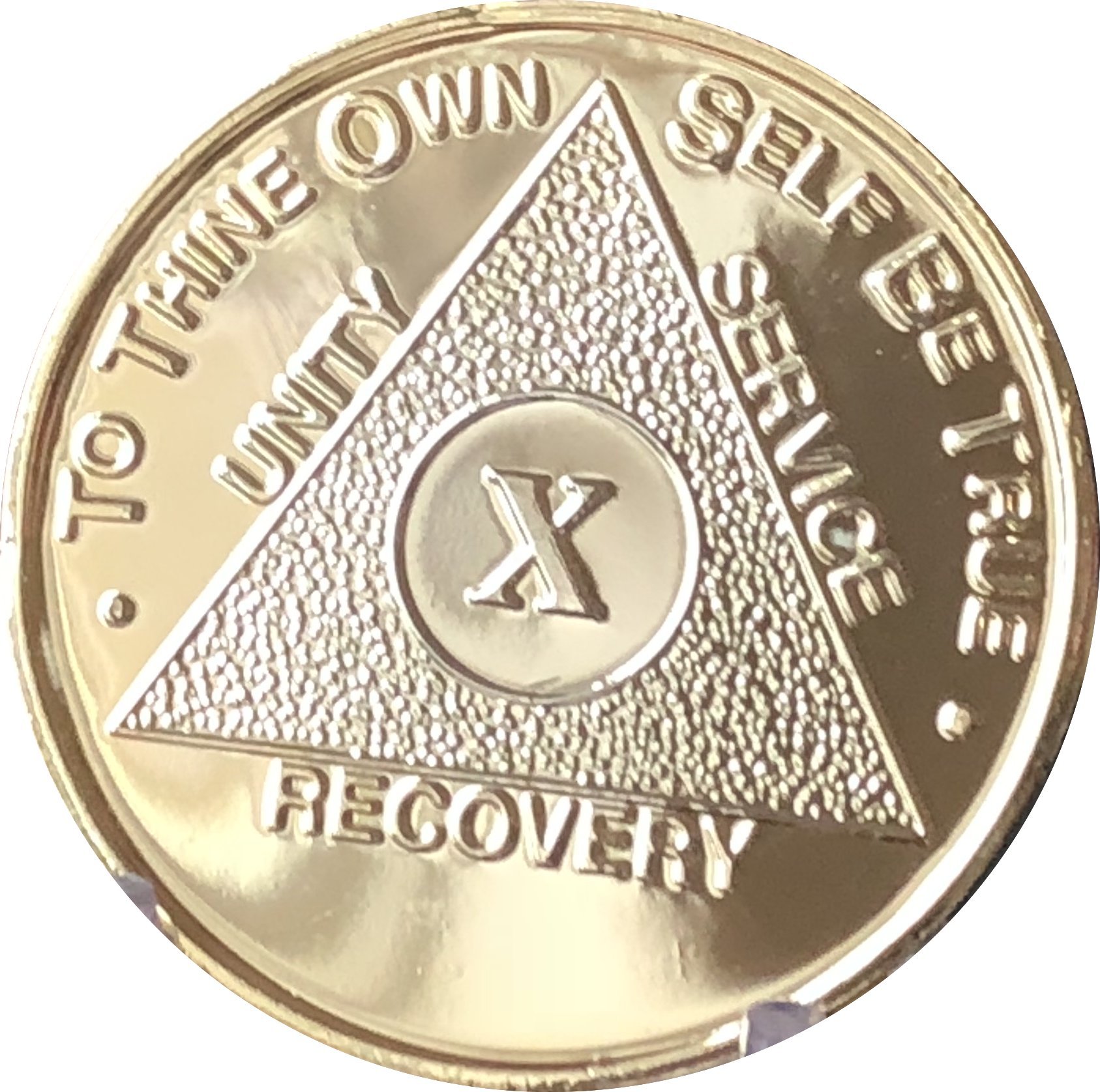 10 Year AA Medallion Gold Plated Anniversary Chip - Commemorative Sobriety Token for Alcoholics Anonymous Milestones, Perfect for 12-Step Recovery Gifts & Celebrations
