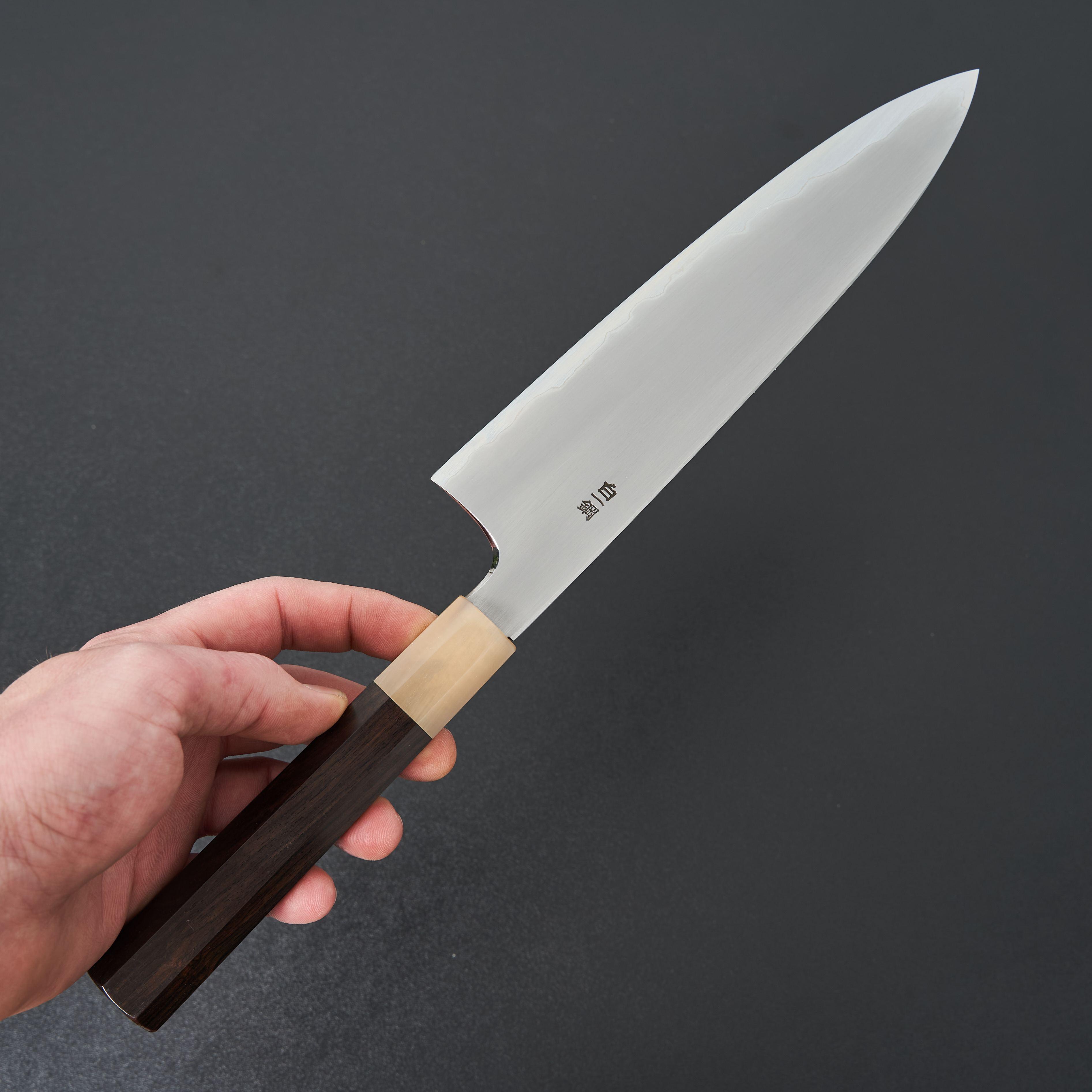 Hitohira Togashi White #1 Stainless Clad Kasumi Gyuto 210mm Japanese Chef Knife with Ebony Handle - Perfect for Sushi, Meat Cutting & Professional Kitchen Use