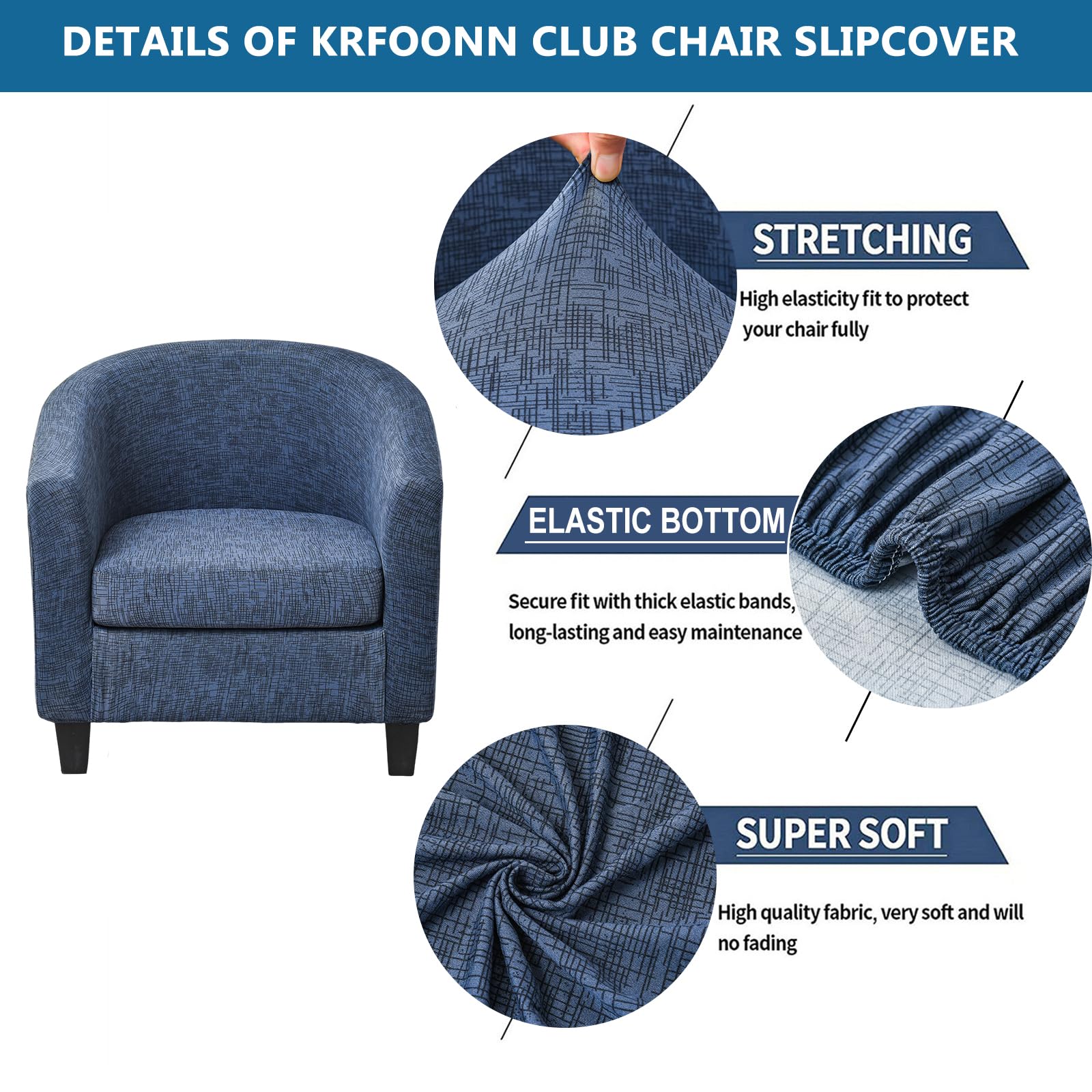 KRFOONN 2-Piece Stretch Printed Round Barrel Chair Slipcover Set - Elastic Bottom Removable Tub Chair Covers, Furniture Protector for Living Room, Sofa & Office - Soft Fabric Club Chair Cover (B7 Style) - Perfect for Home Decor, Pet Protection & Spill Prevention