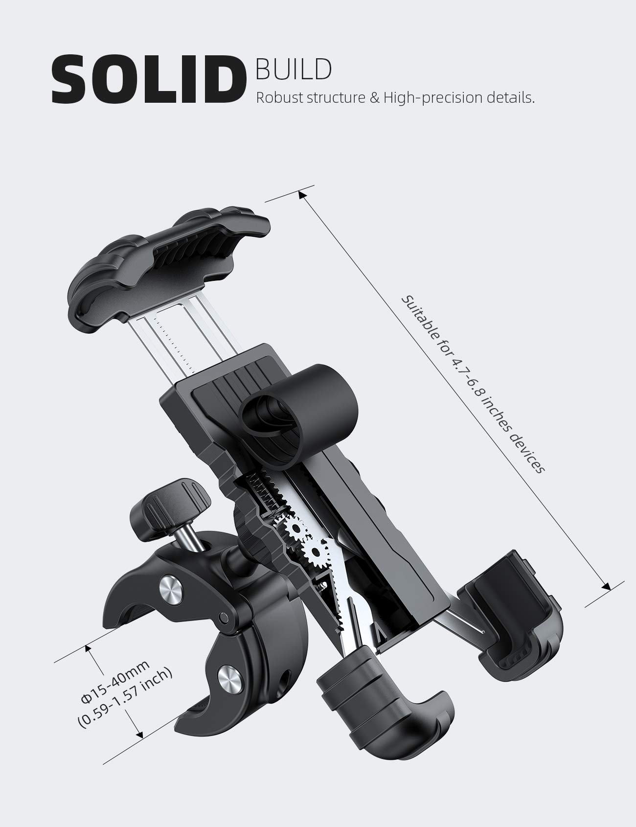 Lamicall Universal Motorcycle Phone Mount - Heavy Duty Handlebar Phone Holder for iPhone 15 Pro Max/14/13/12, Galaxy S24 Ultra/S23/S22 (4.7-6.8 Inch) - Easy Installation Bike & Scooter Accessories for GPS Navigation & Adventure Riding