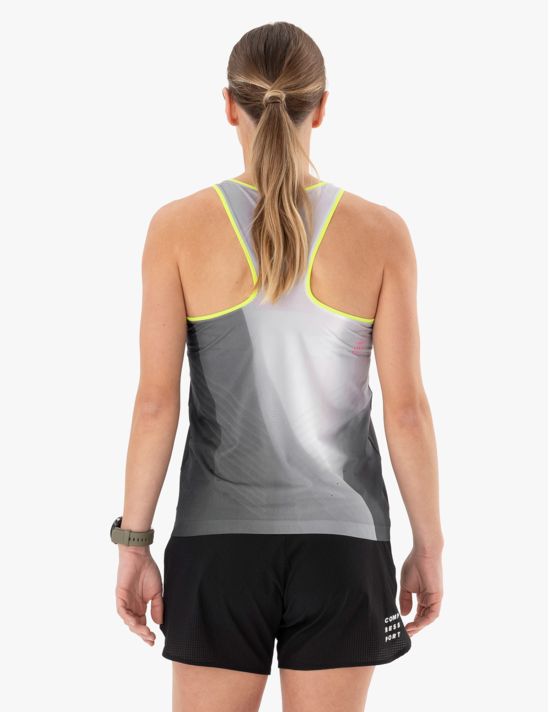 Compressport Women's Running Singlet - Breathable Athletic Tank Top for Marathon & Workouts - Black/White - Ideal for Training, Racing & Outdoor Sports