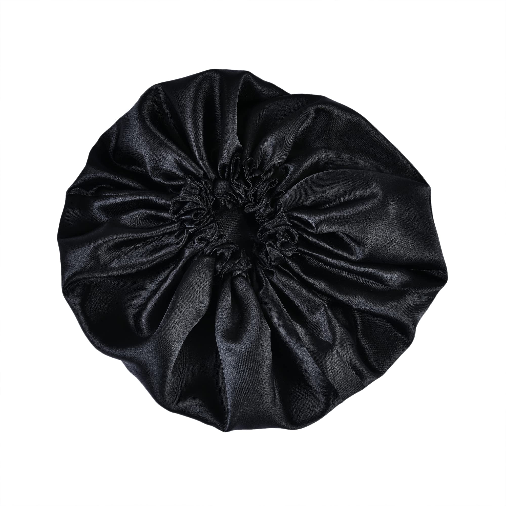 NNR Satin Silk Premium Hair Bonnet for Women & Girls - Double Layered Elastic Sleeping Cap - Black (Pack of 1) - Protect Hair While Sleeping & Styling