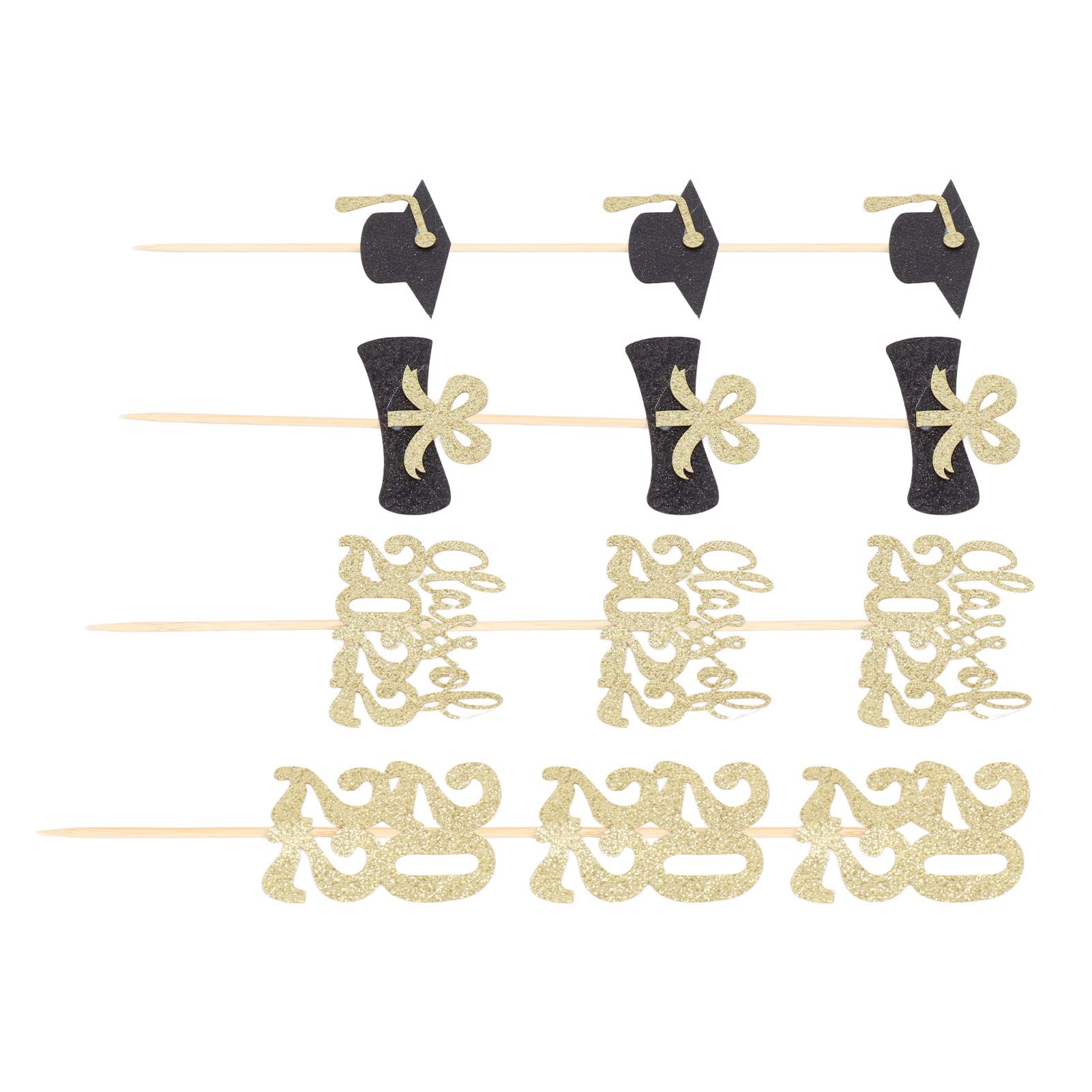 **Glitter Cupcake Toppers for Graduation Parties - Elegant Black Gold Decorations for Cakes, Cupcakes & Desserts - Perfect for Home Baking, Celebrations & Special Events**