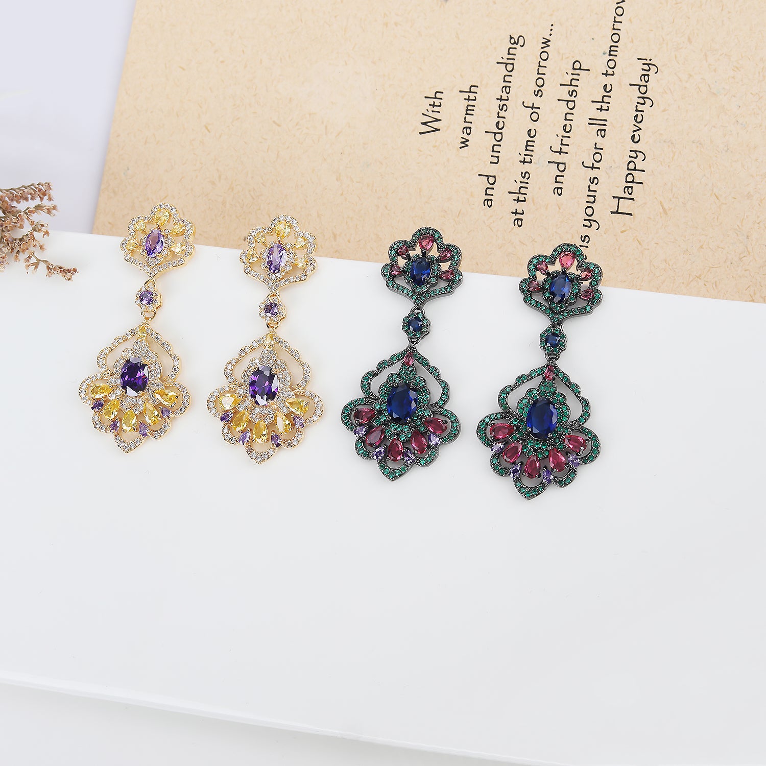 Vintage Zircon Dangle Drop Earrings for Women - Crystal Elegant Party Jewelry CE11823 - Perfect for Weddings, Date Nights & Special Occasions