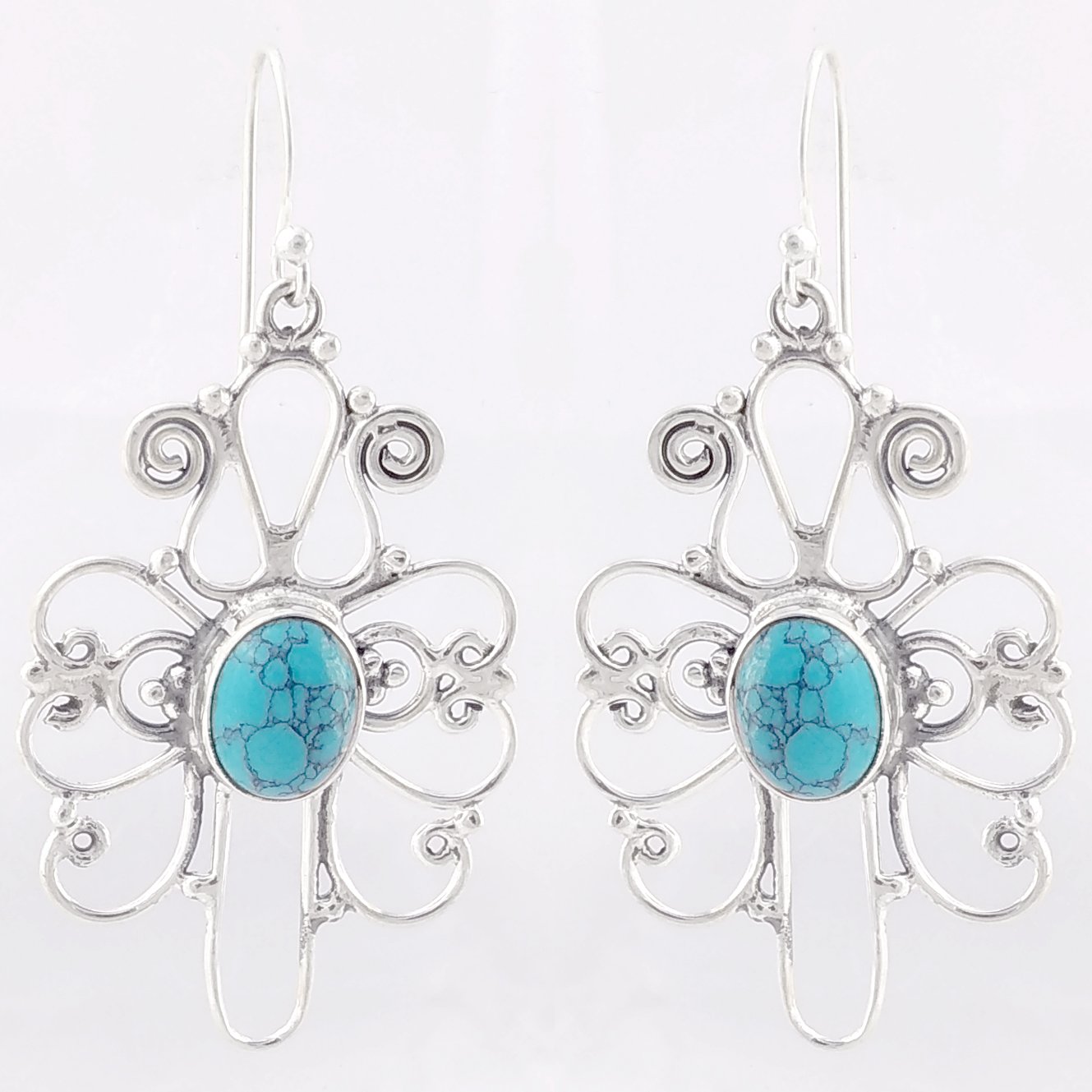 Handmade 925 Sterling Silver Turquoise Matrix Filigree Earrings - Elegant Dangle Earrings for Women, Perfect for Weddings, Parties & Special Occasions