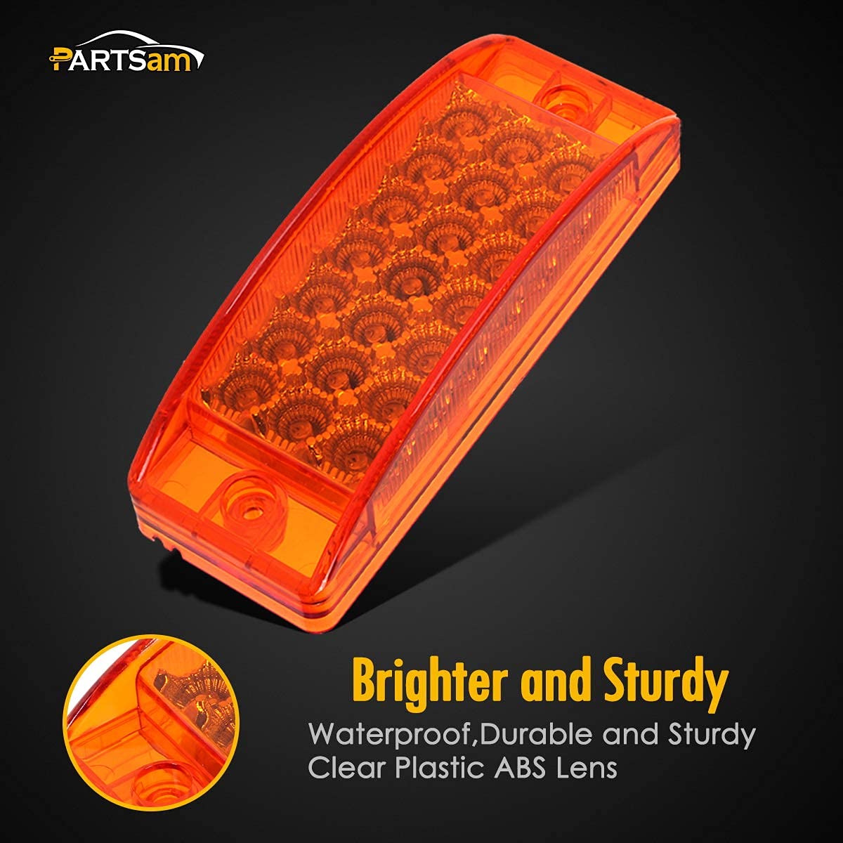 Partsam 12Pcs 2x6 Inch Amber LED Rectangular Truck Trailer Marker Lights - Waterproof 12V Surface Mount with Reflectors, 21 Diodes for Semi Trailers, Boats & RVs - Durable Lighting for Night Visibility & Safety