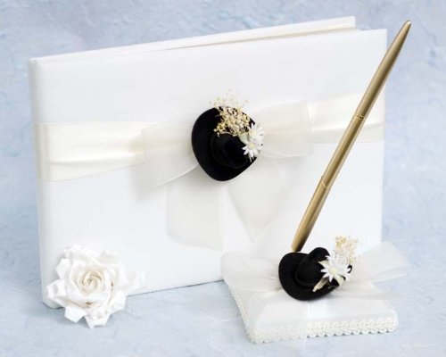Western Cowboy Hat Wedding Guestbook and Pen Set - Elegant Guest Book with Pen for Rustic Country Weddings, Bridal Showers, and Themed Events