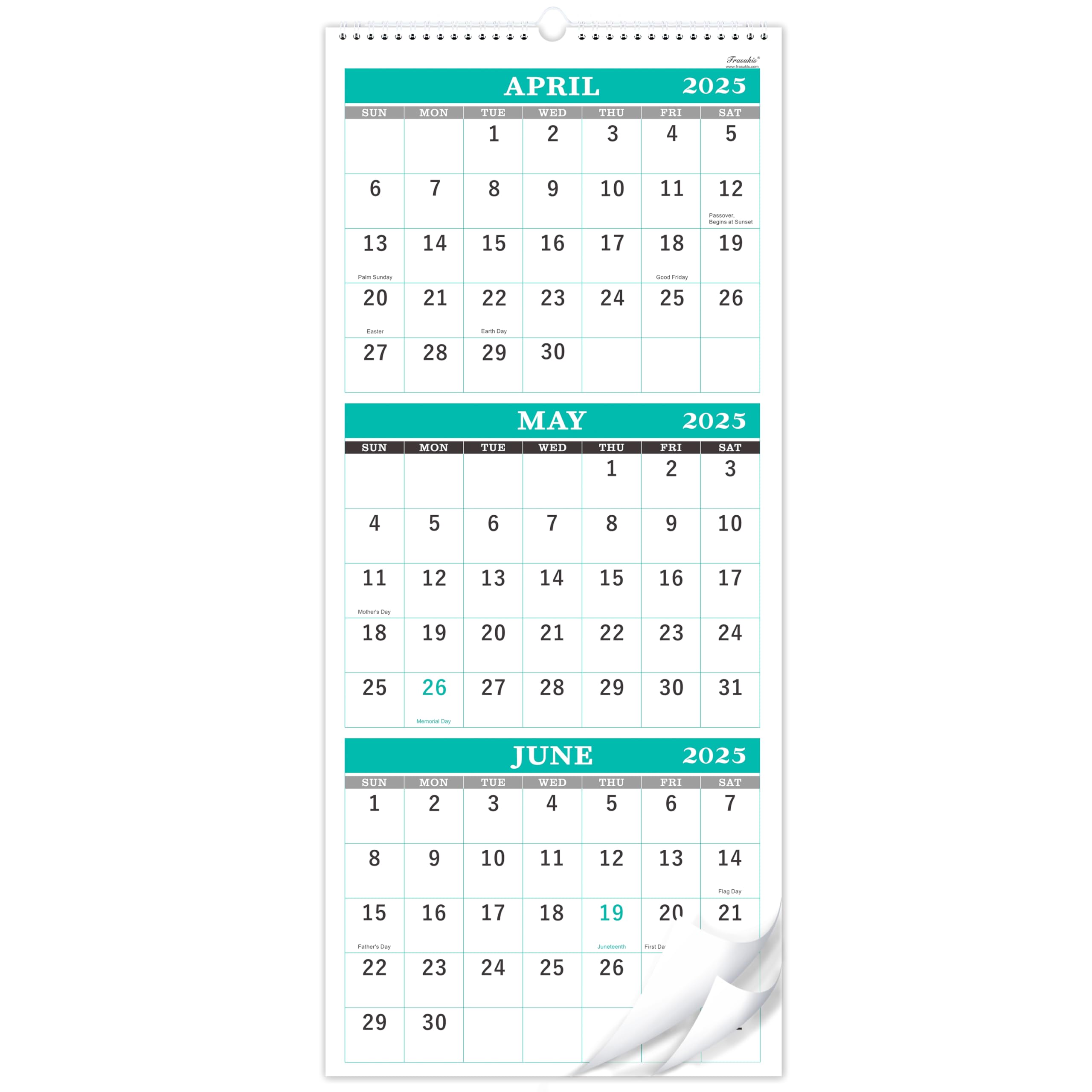 2025-2026 Wall Calendar | 16-Month Planner from May 2025 to June 2026 | 3-Month Vertical Display | 11.3