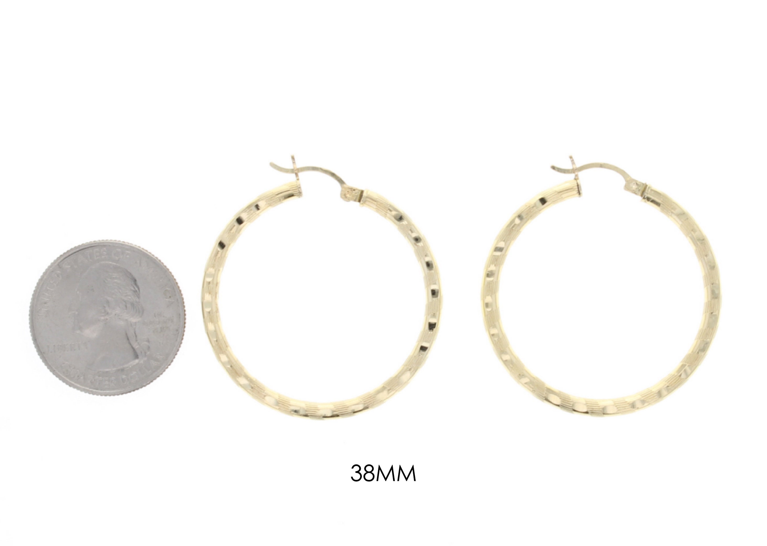 14K Yellow Gold Diamond Cut Hoop Earrings - 24MM & 38MM Sizes for Women | Perfect for Everyday Wear, Parties & Special Occasions