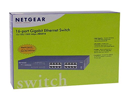NETGEAR 16-Port Gigabit Ethernet Unmanaged Switch (JGS516) - High-Speed Network Switch for Home & Office, Desktop/Rackmount Design with ProSAFE Lifetime Protection - Perfect for Gaming, Streaming & Business Networks