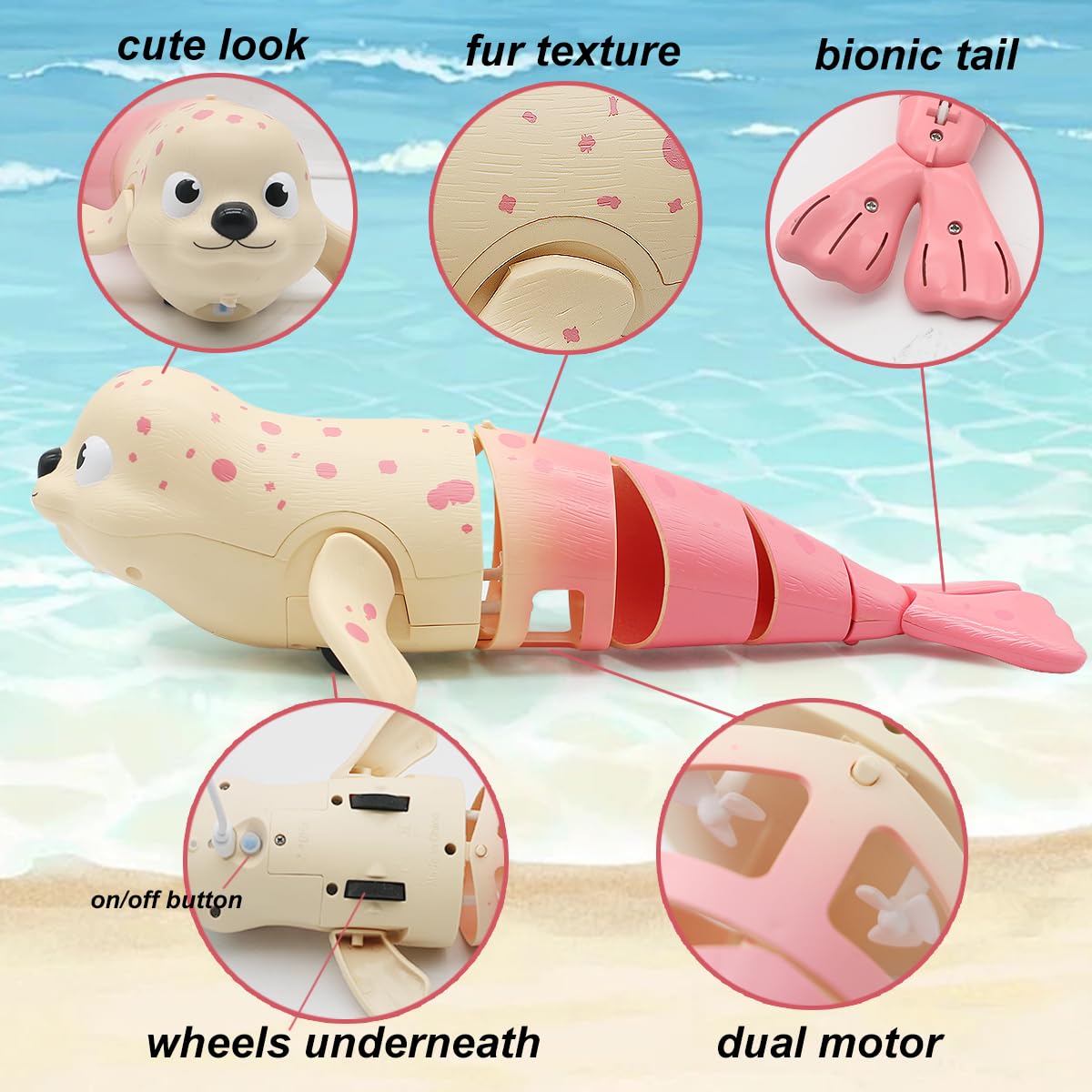 Waterproof Remote Control Seal Toy - 2.4Ghz Amphibious RC Swimming Robot Fish with Rechargeable Battery - Fun Bath & Pool Toy for Kids (Pink) - Perfect for Indoor Pools, Bathtime Play & Backyard Water Games