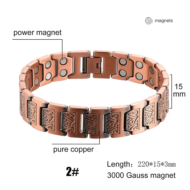 Men's Magnetic Health Bracelet - Pure Copper Energy Bracelet with Blood Pressure Magnets | Pain Relief & Improved Circulation | Perfect for Fitness, Work & Daily Wear