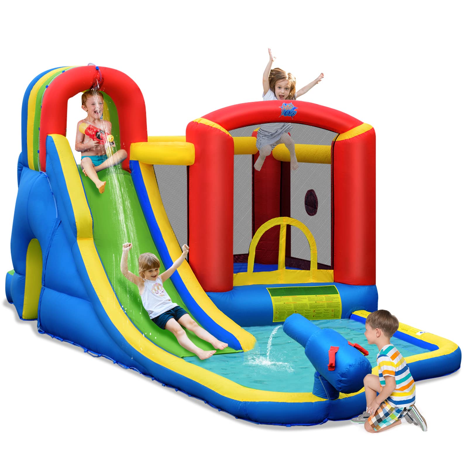 **HONEY JOY 7-in-1 Inflatable Water Slide for Kids & Adults - Giant Splash Pool, Bounce House, Outdoor Water Park with 740W Blower - Perfect for Backyard, Birthday Parties & Summer Fun**