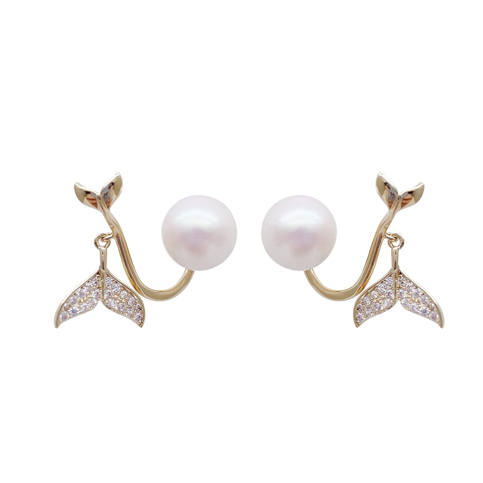 Trendy Minimalist Pearl Fishtail Stud Earrings for Women & Teen Girls – Elegant Crystal Drop Piercing Earrings Pack – Perfect for Parties, Weddings & Everyday Wear