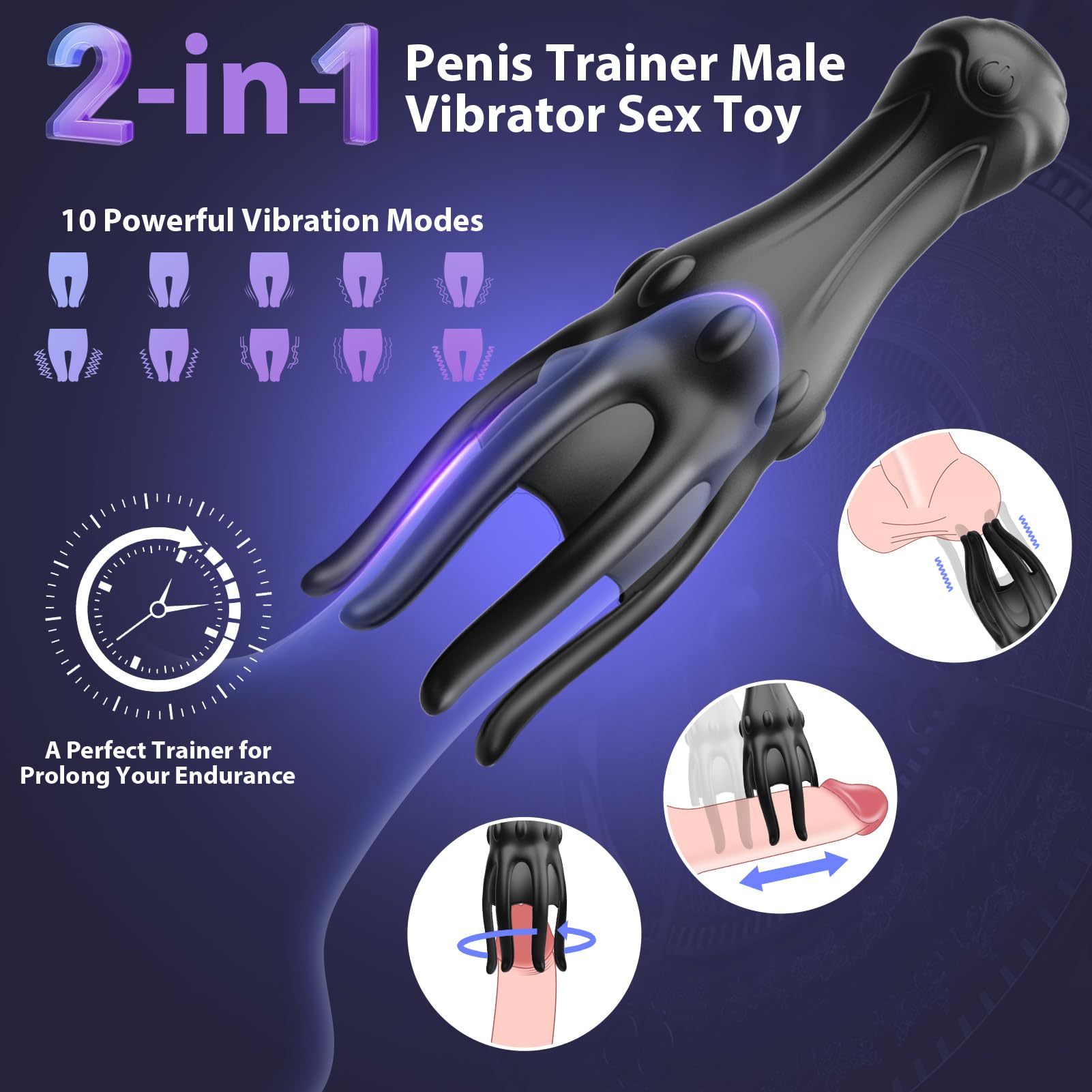 Premium Male Masturbator with 10 Vibration Modes - Penis Stimulator & Glans Trainer for Men | Sensitivity Reduction & Endurance Training | Adult Sex Toy for Solo Play & Couples Fun