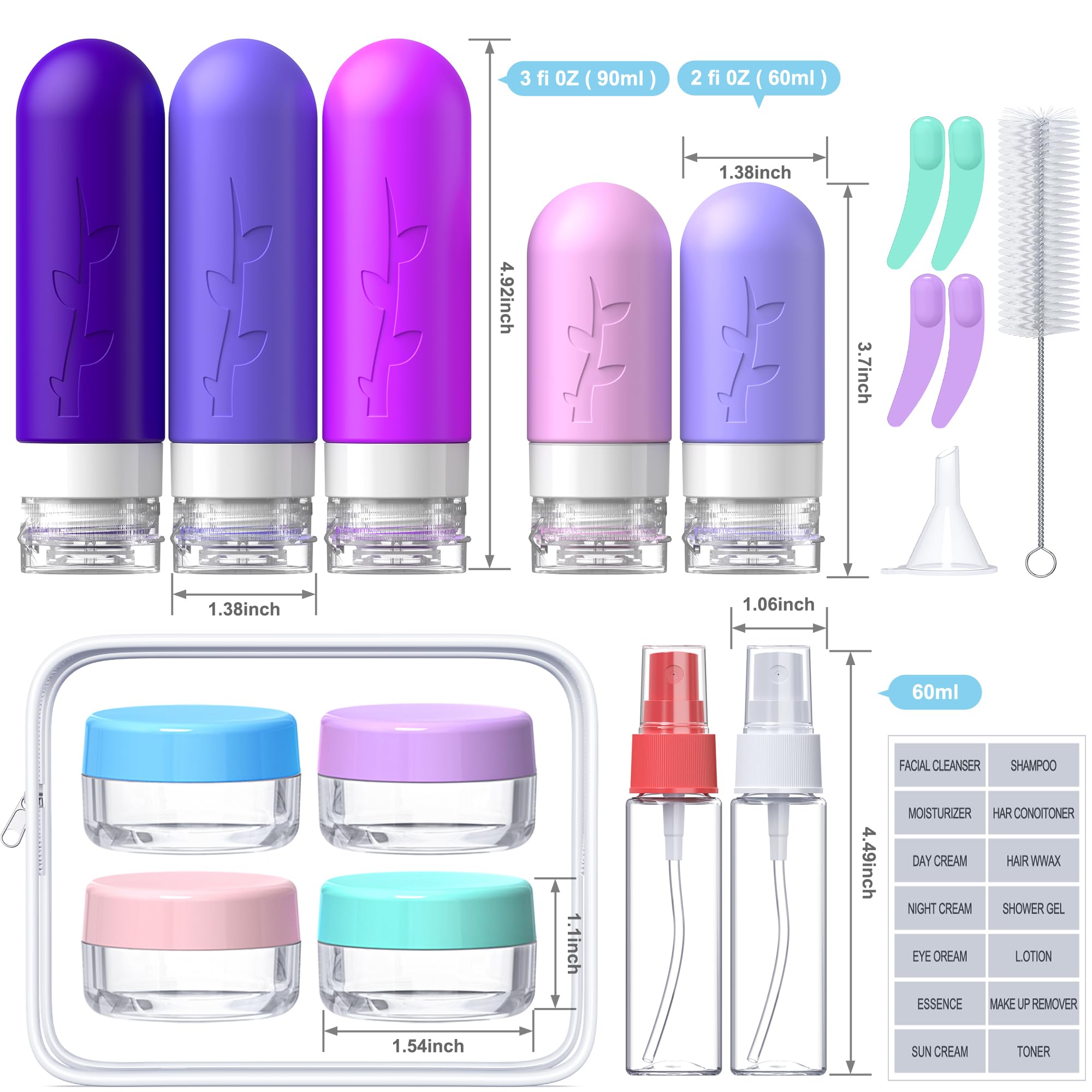 19 Pack TSA Approved Silicone Travel Bottles - Leak Proof Refillable Toiletry Containers for Shampoo, Conditioner & Lotion | Perfect for Air Travel, Gym & Vacation Essentials