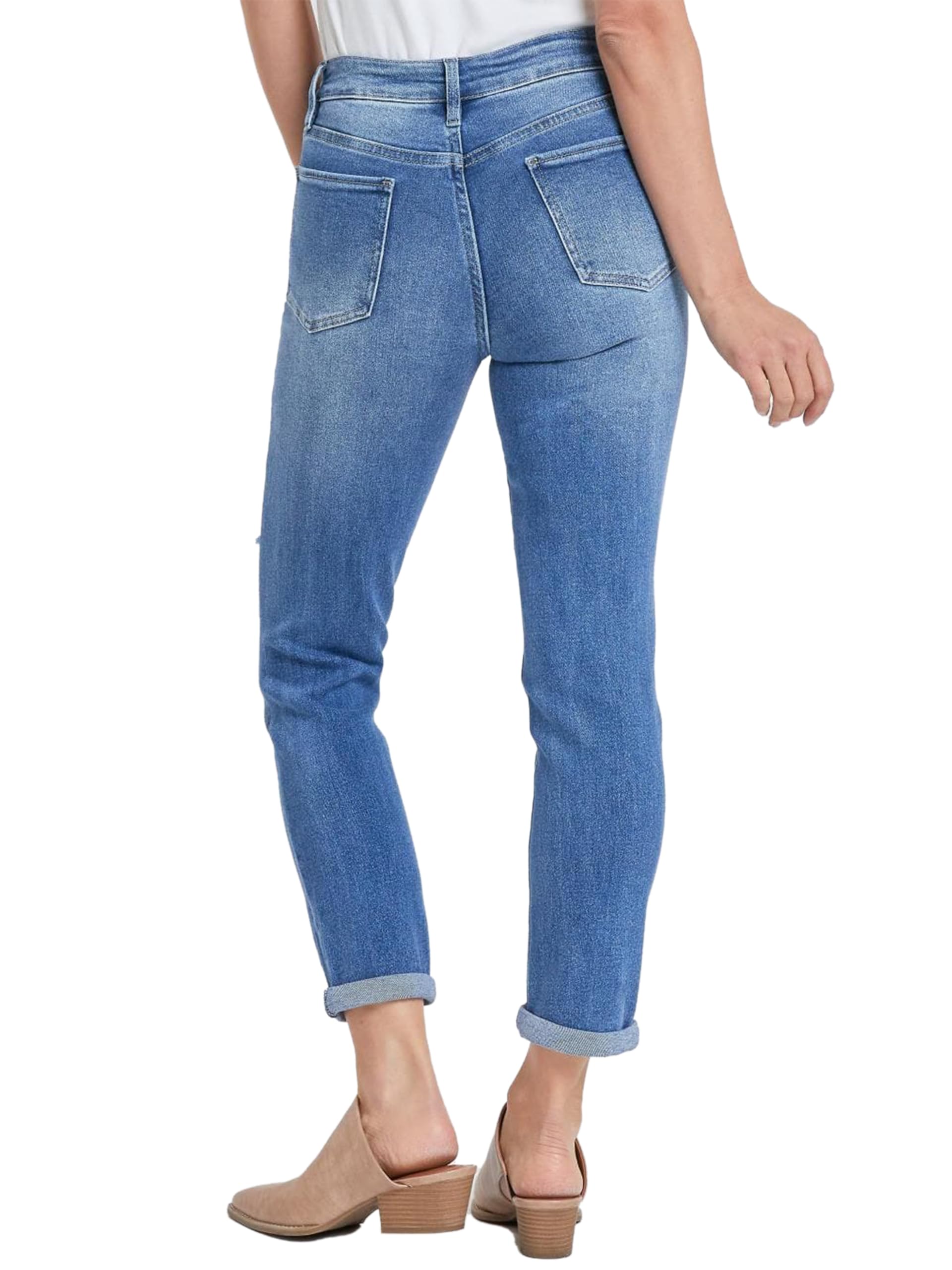 Royalty For Me Women's YMI Vintage High Rise Rolled-Cuff Straight Jeans - Classic Denim Pants for Casual Outfits & Everyday Wear