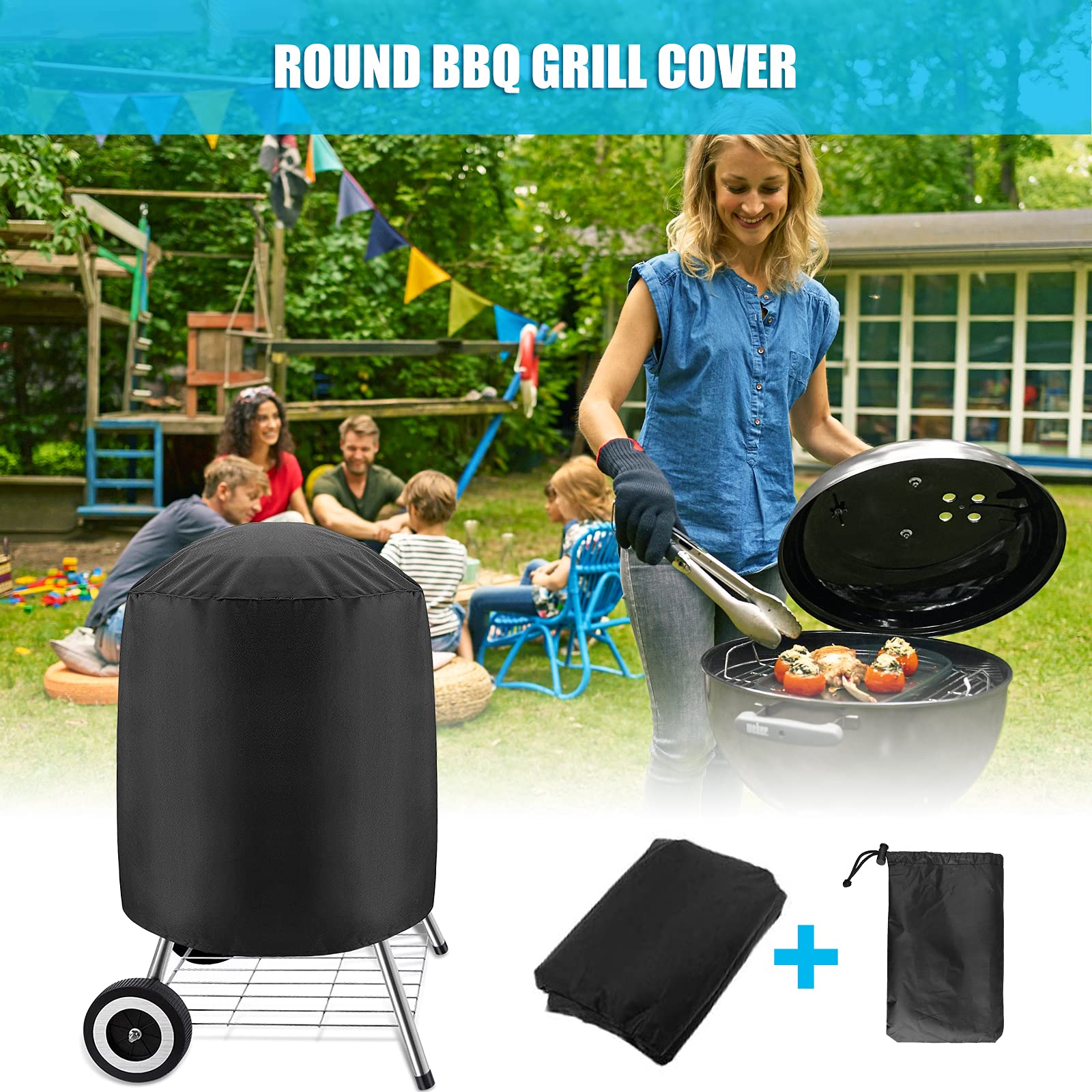 Premium 420D Heavy Duty Waterproof BBQ Grill Cover for Weber Charcoal Kettle - 24