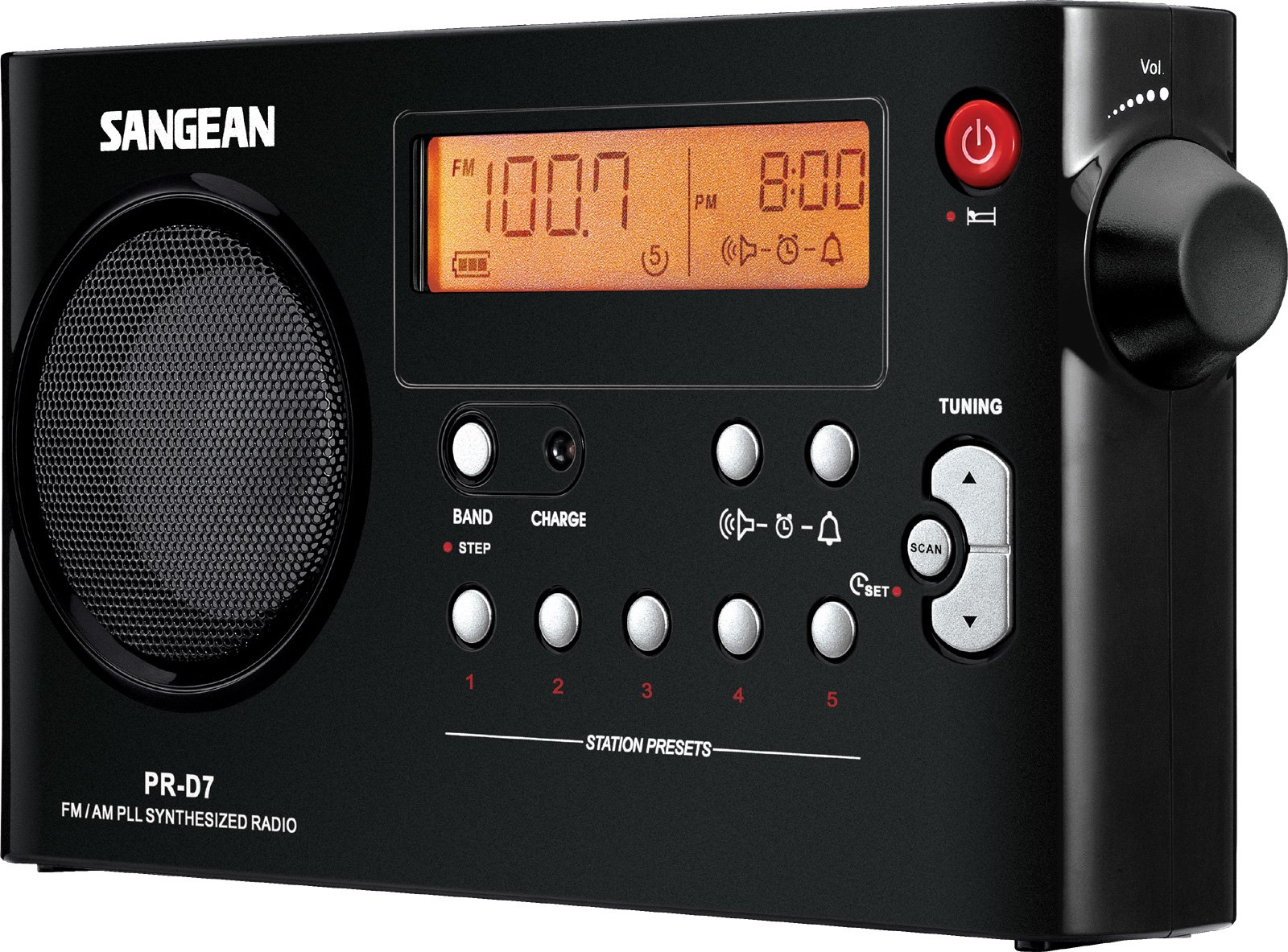 Sangean PR-D7 AM/FM Digital Portable Radio with Built-in Rechargeable Battery, Auto Scan, LCD Display - Perfect for Emergency, Outdoor, Camping, Travel (Black)