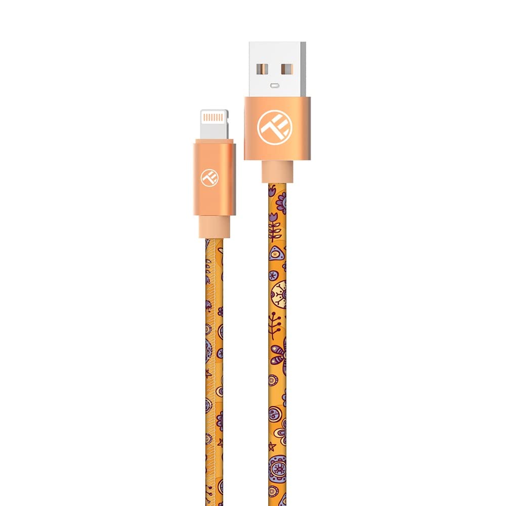 TELLUR Graffiti USB to Lightning Cable 3A Fast Charging 1m/3.3ft Durable Orange - Perfect for iPhone Charging at Home, Office & Travel