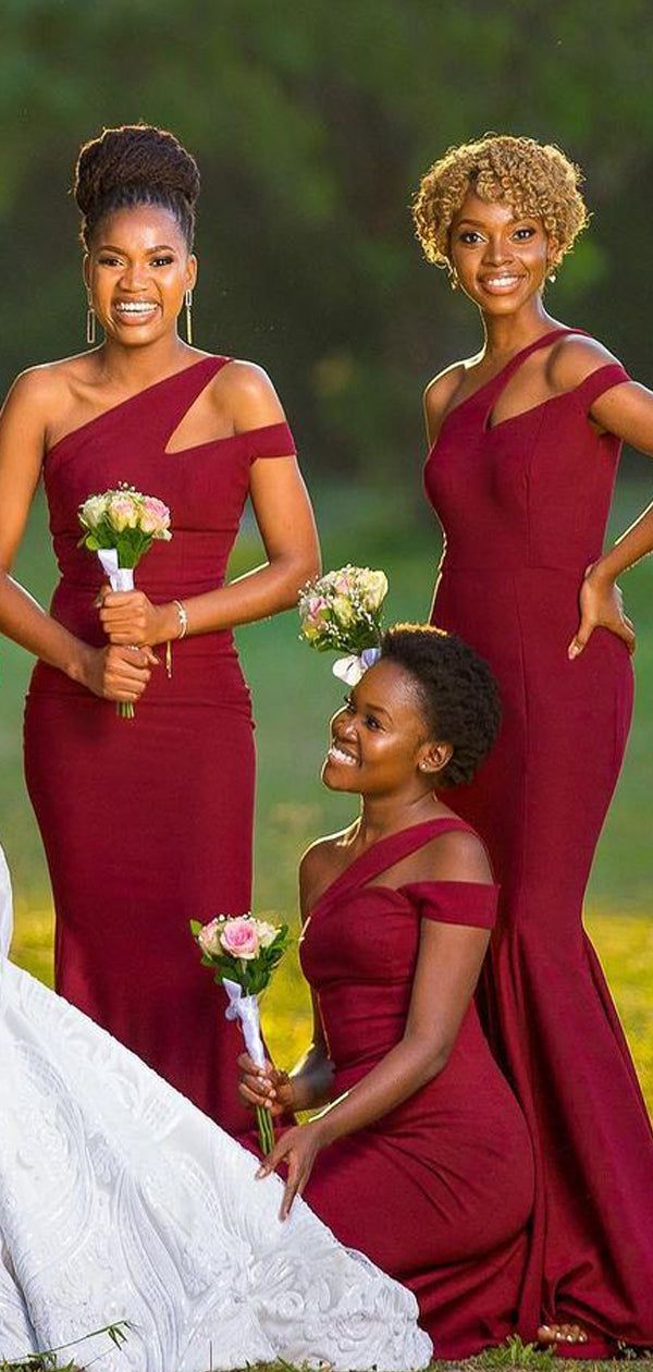 Elegant Burgundy Off Shoulder Mermaid Bridesmaid Dress for Wedding & Formal Events - Perfect for Beach, Church & Evening Parties