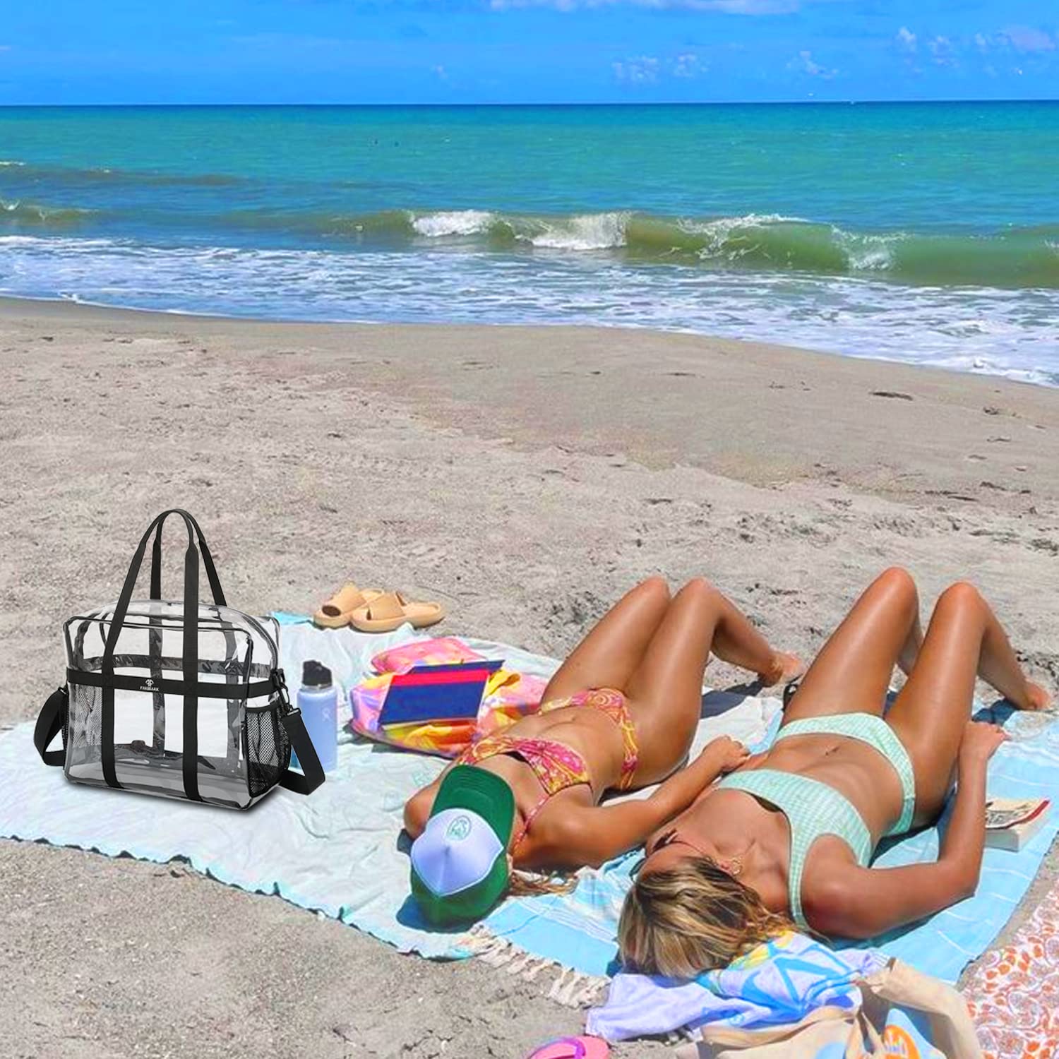 Clear Tote Bag - See Through Transparent Stadium Approved Crossbody Purse - Heavy Duty PVC Shopping Bag for Women - Perfect for Concerts, Work, School, Travel & Beach - Black One Size