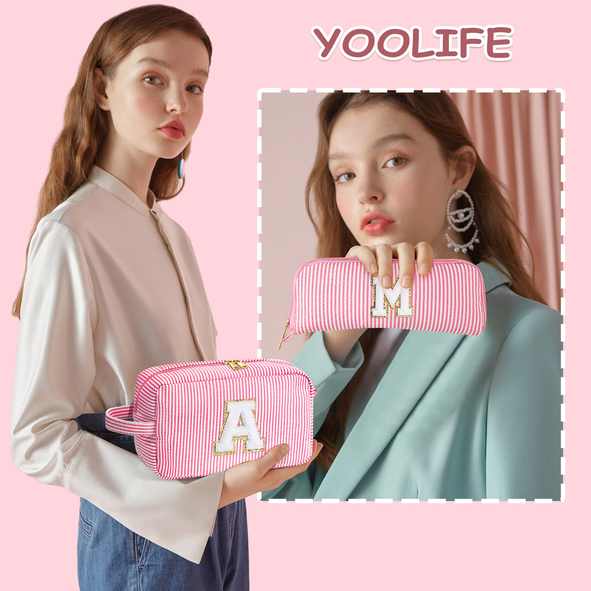 YOOLIFE Personalized Initial Makeup Bag - Easter Gifts for Women, Teens, Girls & Kids | Birthday Present for Mom, Sister, Friend & Daughter | Perfect for Travel, School & Cosmetic Storage