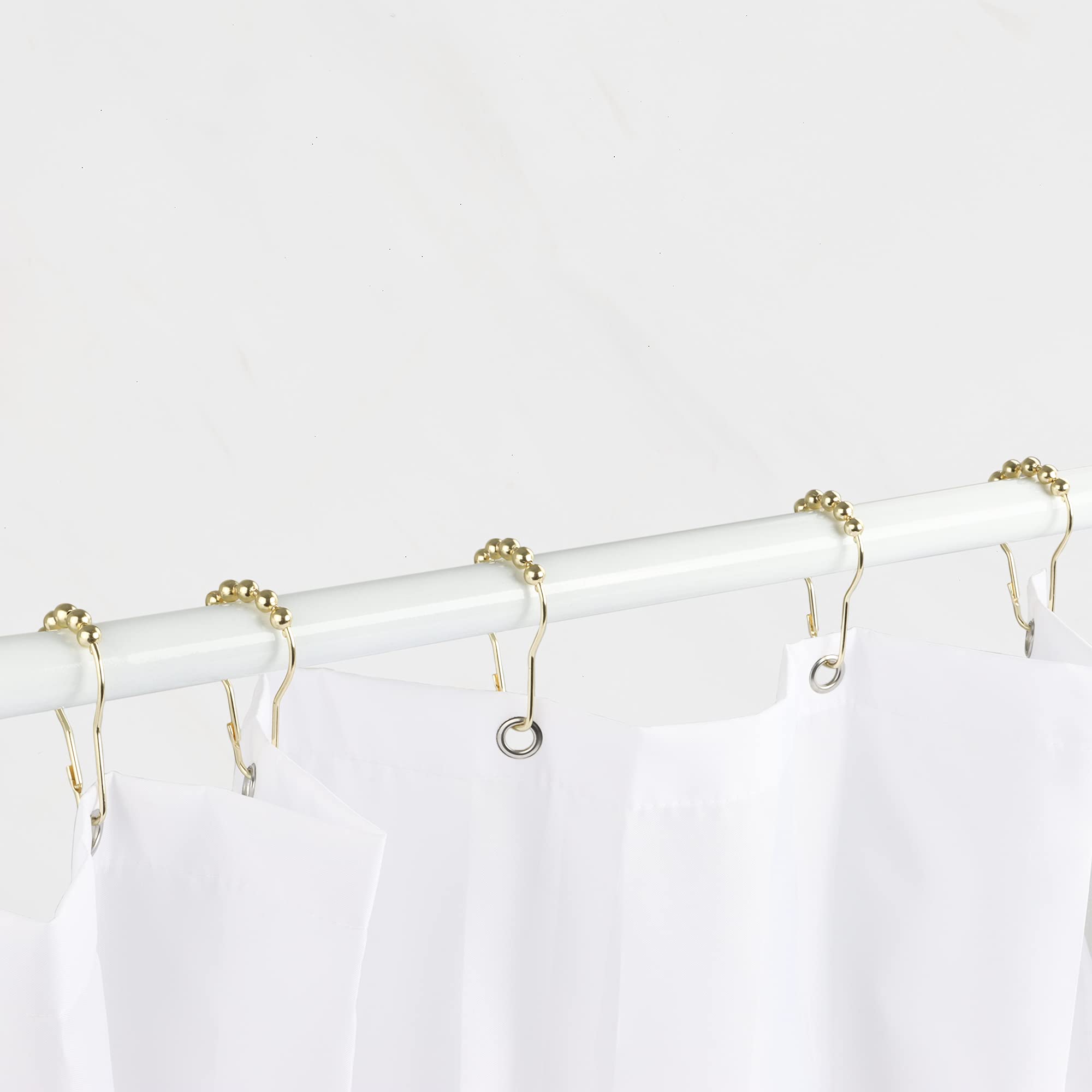 Rustproof Metal Shower Curtain Hooks Rings - Set of 12 Golden Bathroom Accessories for Shower Rods & Curtains | Durable & Stylish Upgrade for Your Bathroom Decor