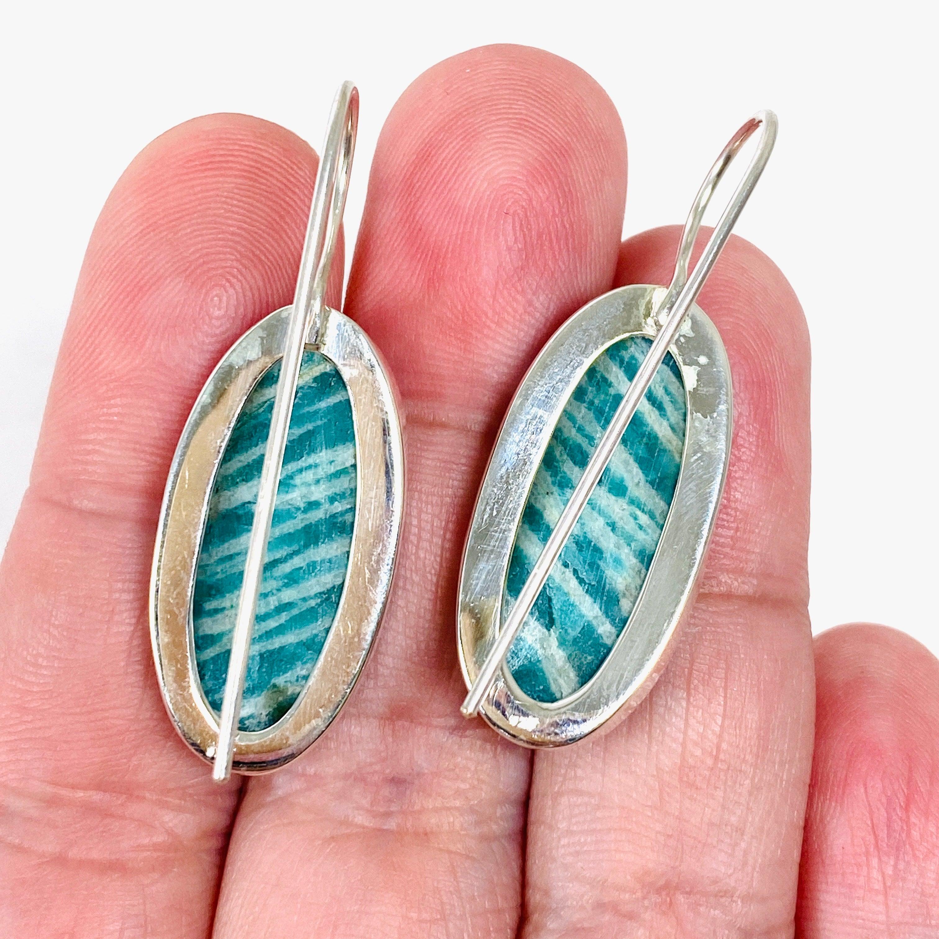 Amazonite Oval Fixed Hook Earrings for Women – Elegant Green Gemstone Jewelry Gift – Perfect for Weddings, Parties & Everyday Wear KEGJ1320