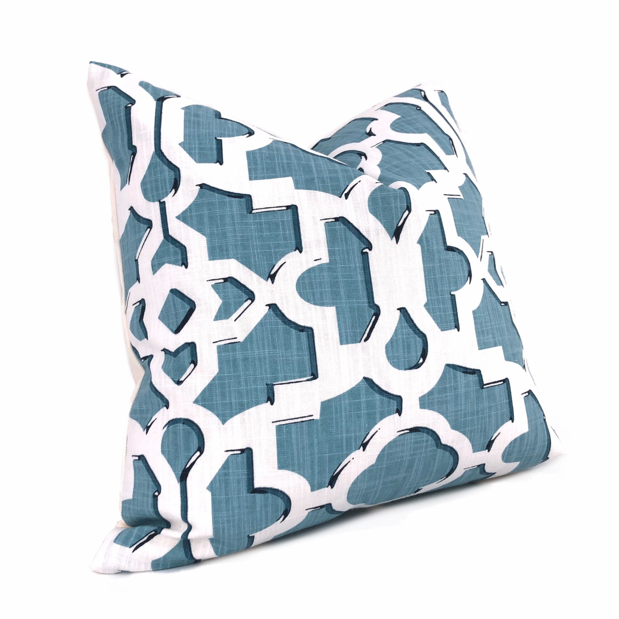 Artega Sky Blue & White Lattice Cotton Pillow Cover - Decorative Throw Pillow Case for Sofa, Bed, Couch - Home Decor, Living Room, Bedroom Accessories