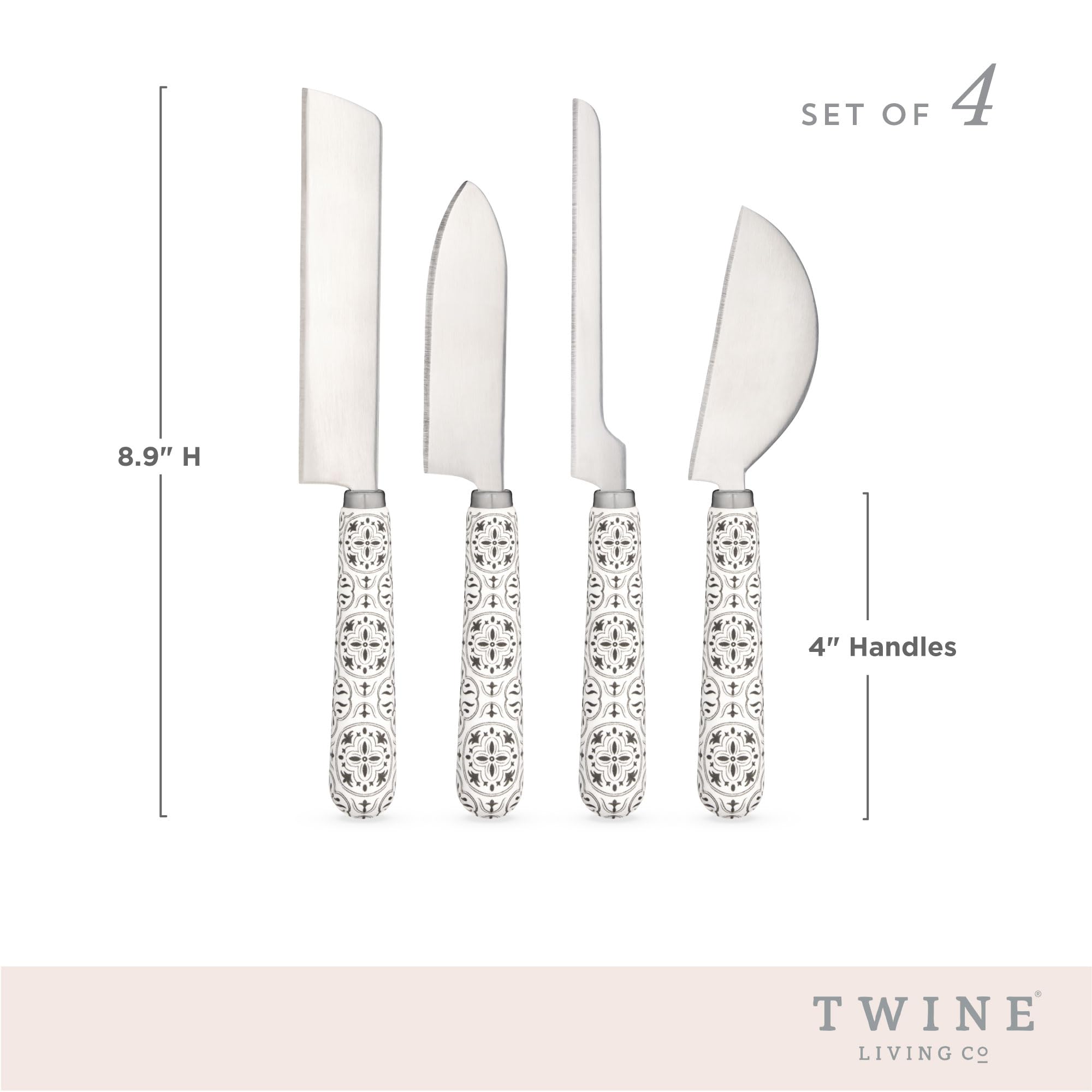 4-Piece Ceramic Tile Handle Cheese Knife Set - Stainless Steel Blades for Hard & Soft Cheese, Bread, Charcuterie Boards & Entertaining | Perfect for Dinner Parties, Wine Tastings & Gourmet Cheese Platters