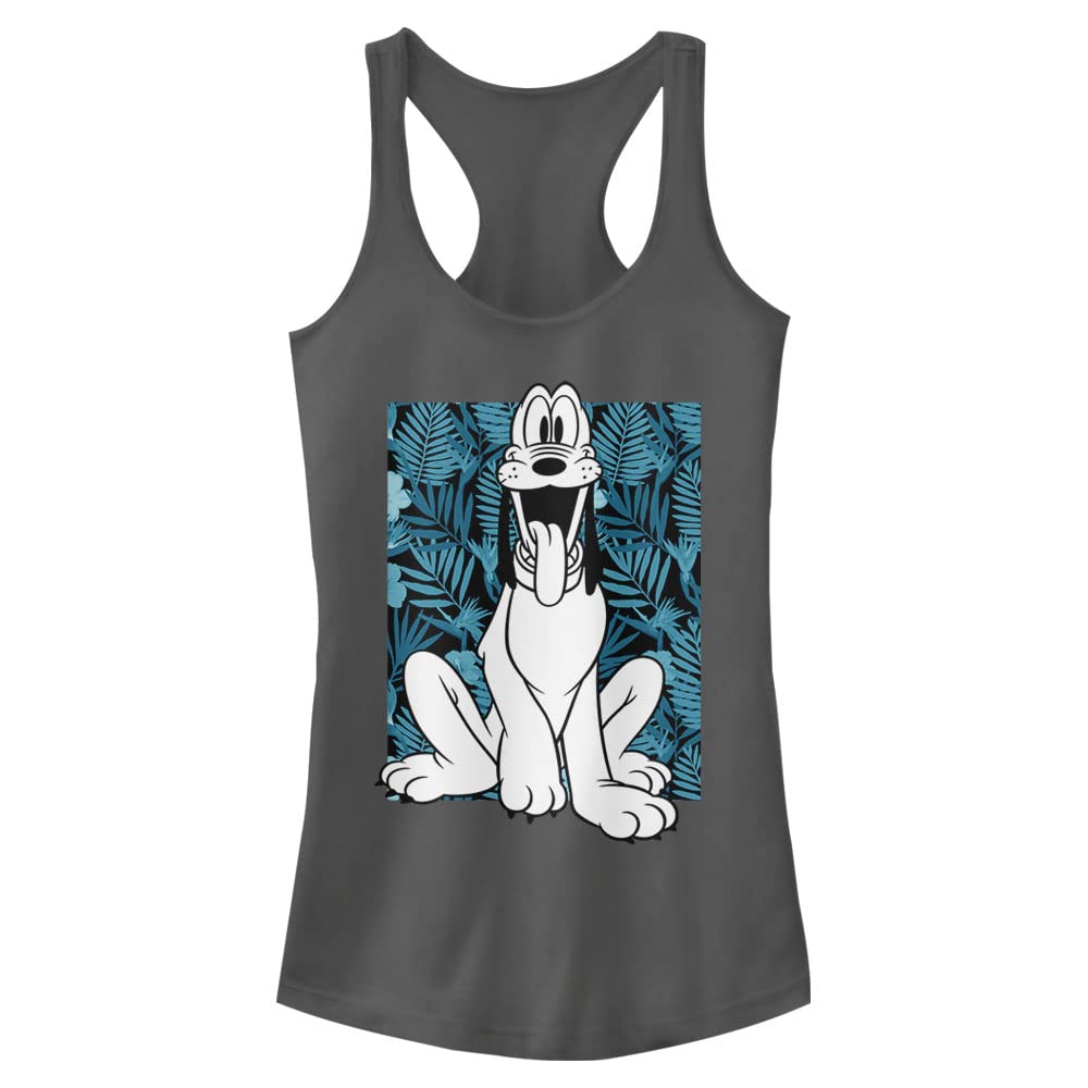 Disney Women's Mickey and Friends Pluto Tropical Juniors Racerback Tank Top - Cute Summer Beachwear for Vacation & Casual Outings