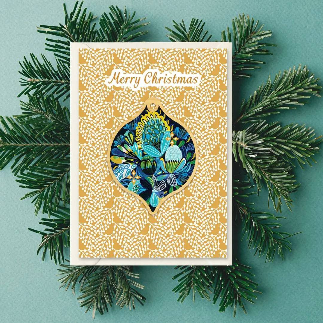 Azure Natives Australian Christmas Card & Bauble - Premium Holiday Greeting Cards with Ornament for Xmas Decorations, Gifts & Festive Celebrations