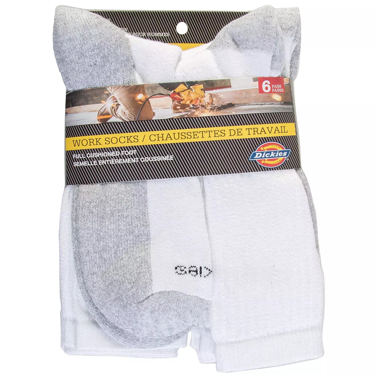 Dickies DK11 6-Pack Durable Work Socks for Men - Heavy Duty Cotton Crew Socks for Construction, Warehouse & Outdoor Work (Perfect for Safety Boots & Long Shifts)