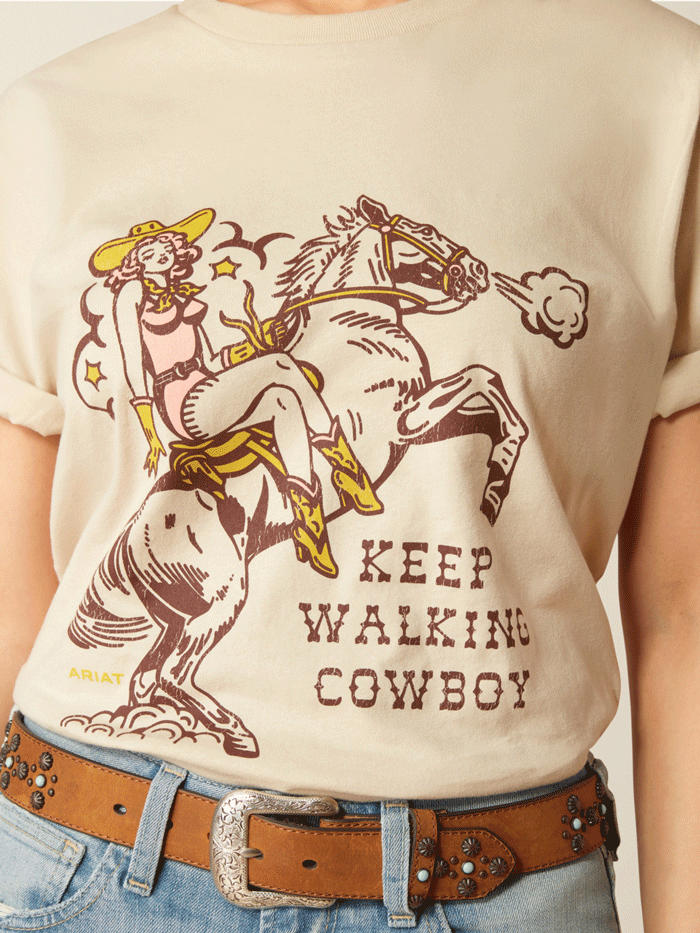 Ariat Women's Keep Walkin' Cowboy Tee - 10052542 - Natural Cotton Shirt for Western Riding & Casual Wear