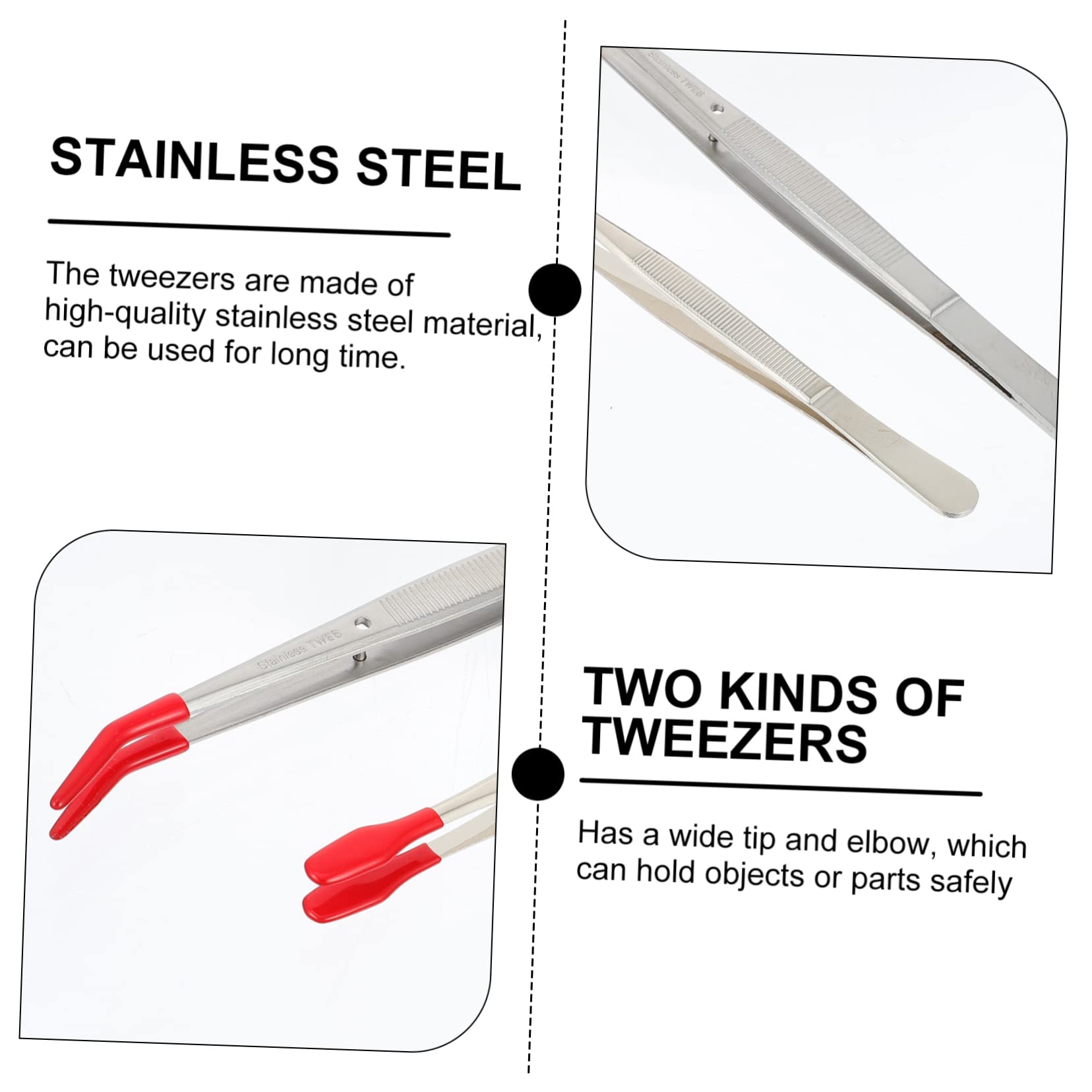 2-Piece Stainless Steel Tweezers & Tongs Set - Sharp Pointed Tips for False Eyelash Application, Beading, Cooking - Magnetic Lash Applicator with Angled Design for Precise Control - Perfect for Makeup Artists, DIY Enthusiasts & Home Chefs