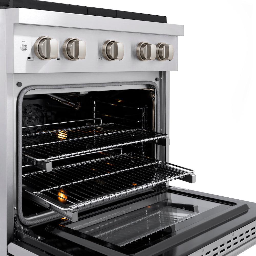 ZLINE 30 Inch 4.2 cu ft Stainless Steel Gas Range with Convection Oven & 4 Brass Burners - Professional Kitchen Appliance for Home Chefs (SGR BR 30) | Perfect for Baking, Roasting & Family Cooking