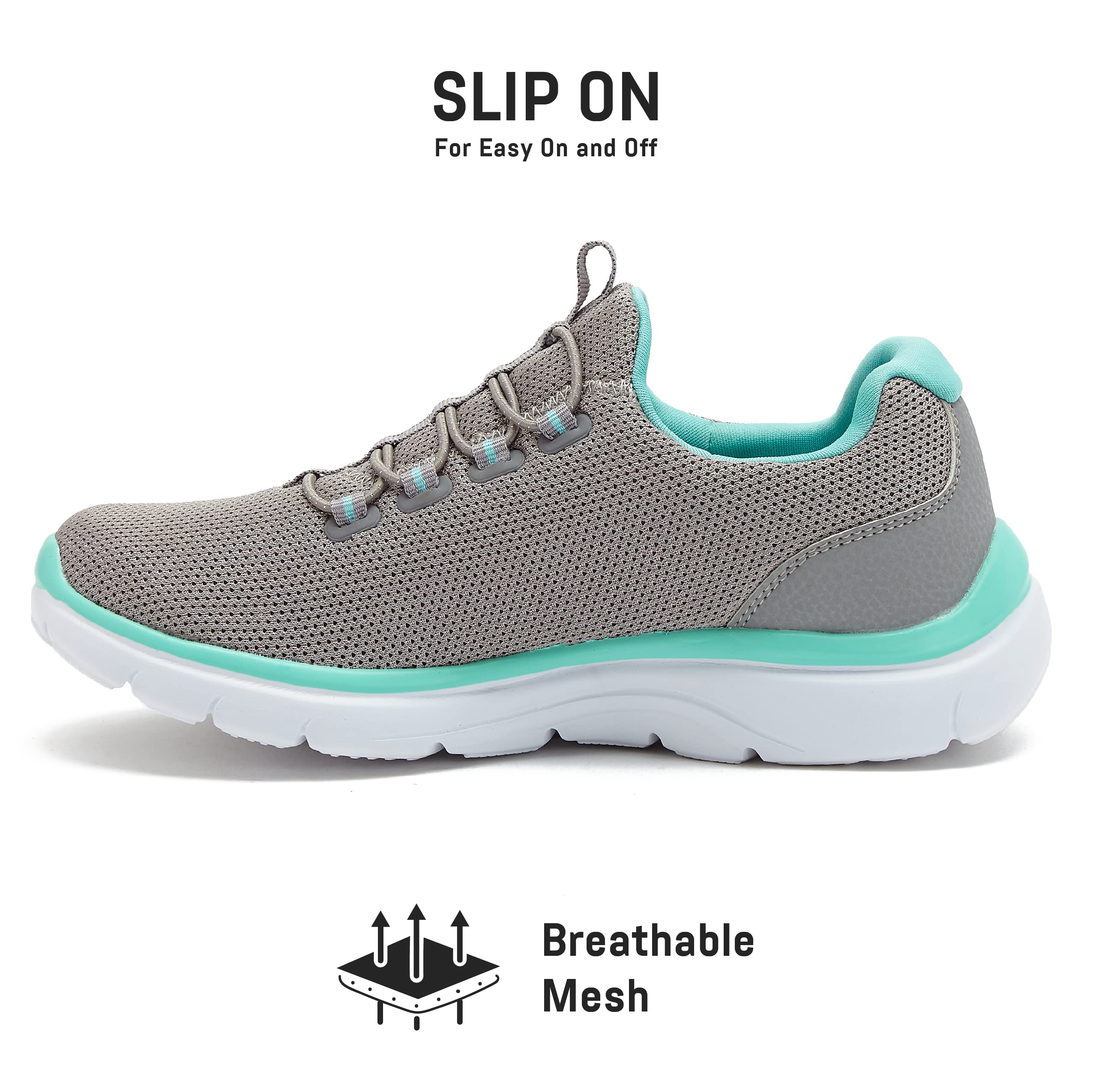 Avia Junction Women's Slip-On Sneakers - Comfortable & Breathable Memory Foam Shoes for Walking, Running & Casual Wear | No-Lace Design for Easy Wear