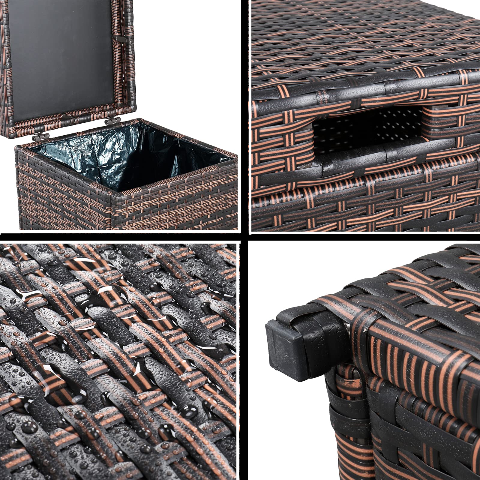 27 Gallon Outdoor Rattan Trash Can with Lid - Waterproof Patio Garden Waste Bin, Iron Frame Brown Gradient Design | Perfect for Backyard, Deck & Poolside Use
