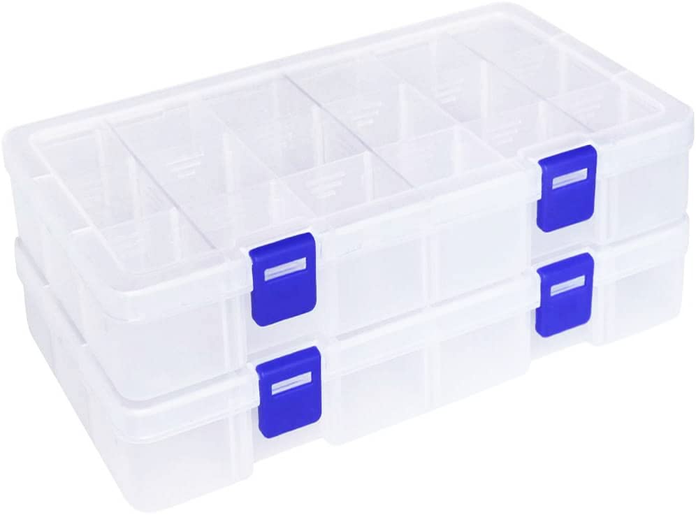Qualsen 18-Grid Plastic Craft Storage Box with Compartments & Lids - Jewelry Organizer for Beads, Earrings, Fishing Tackle & Small Accessories (White, Set of 2) - Perfect for DIY Crafts, Home Organization & Travel Storage