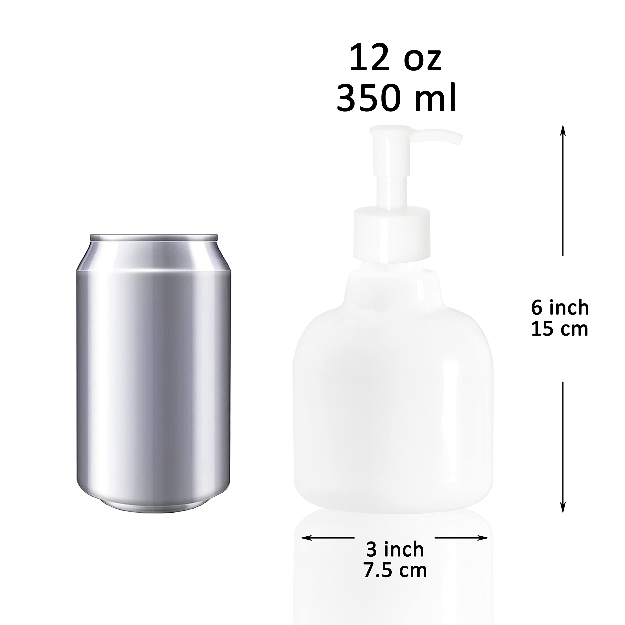 Youngever 6 Pack 12oz White Plastic Pump Bottles with Travel Lock - Refillable Cosmetic Containers for Lotion, Shampoo, Hand Soap - Perfect for Travel, Home & Salon Use